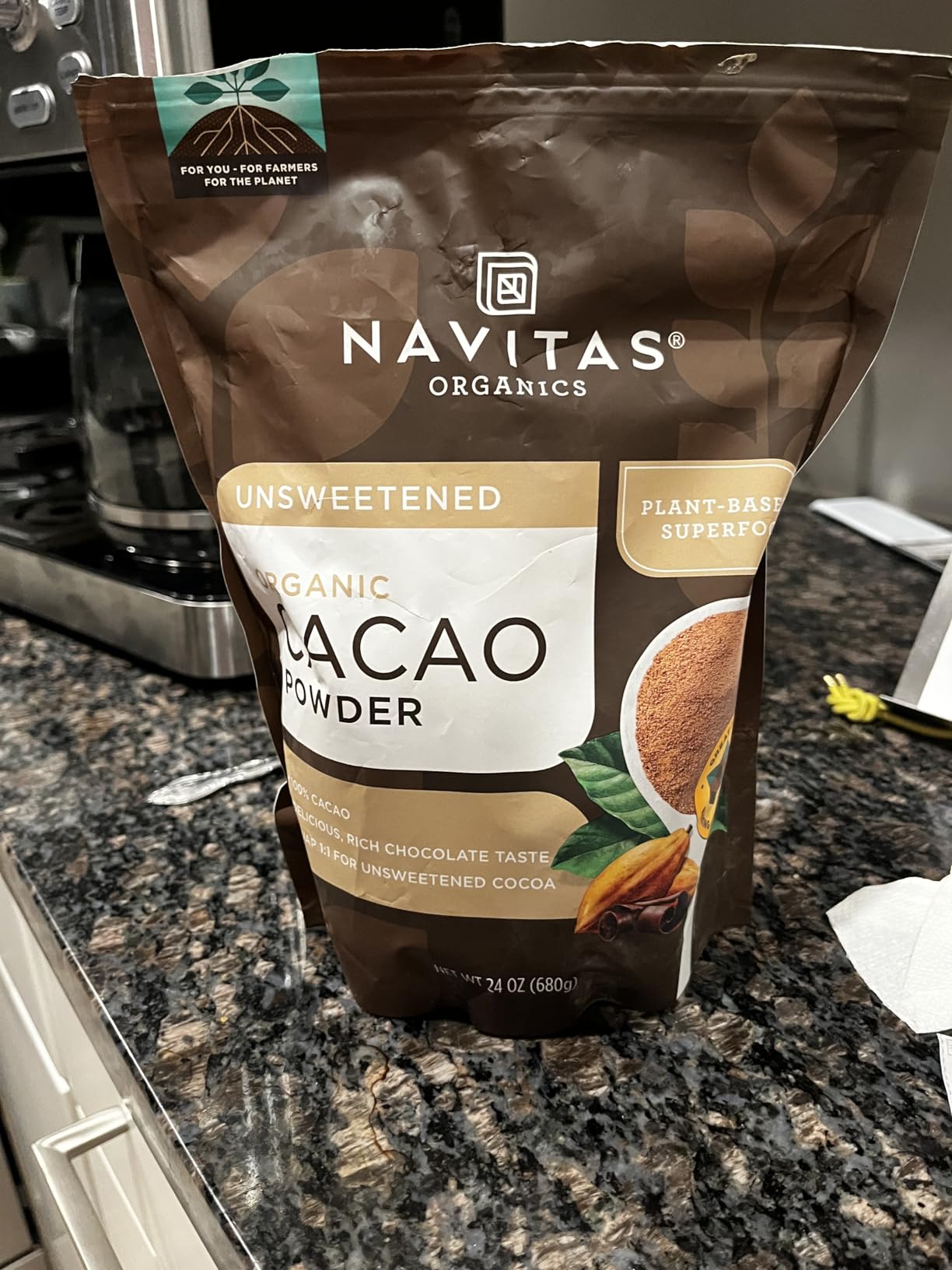 Navitas Organics Cacao Powder - Cocoa Powder Substitute 1:1, For Hot Chocolate, Baking & More - Regenerative Organic Certified, Non GMO, Fairtrade, Gluten Free, Non-alkalized (24oz. Bag, 113 Servings) customer photo 1