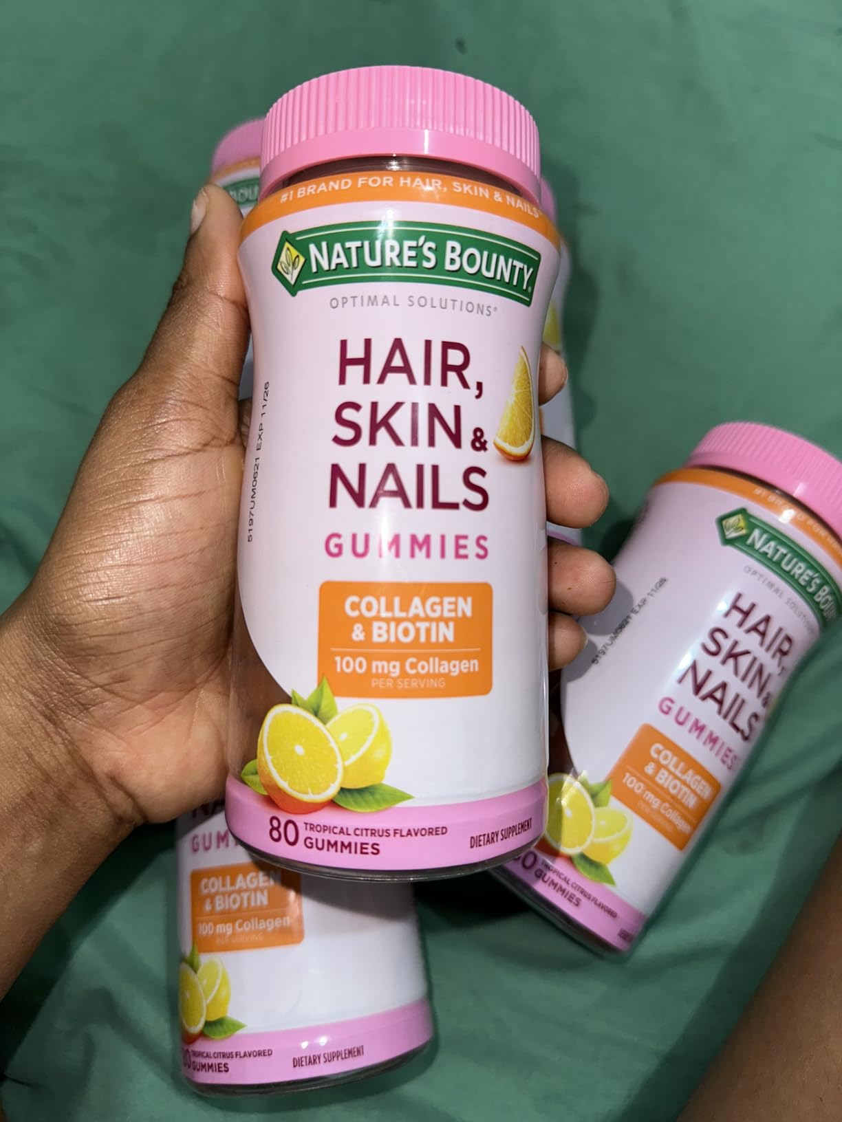 Nature's Bounty Optimal Solutions Hair, Skin & Nails with Biotin and Collagen, Citrus-Flavored Gummies Vitamin Supplement, 2500 mcg, 80 Ct, 40 Total Servings customer photo 1