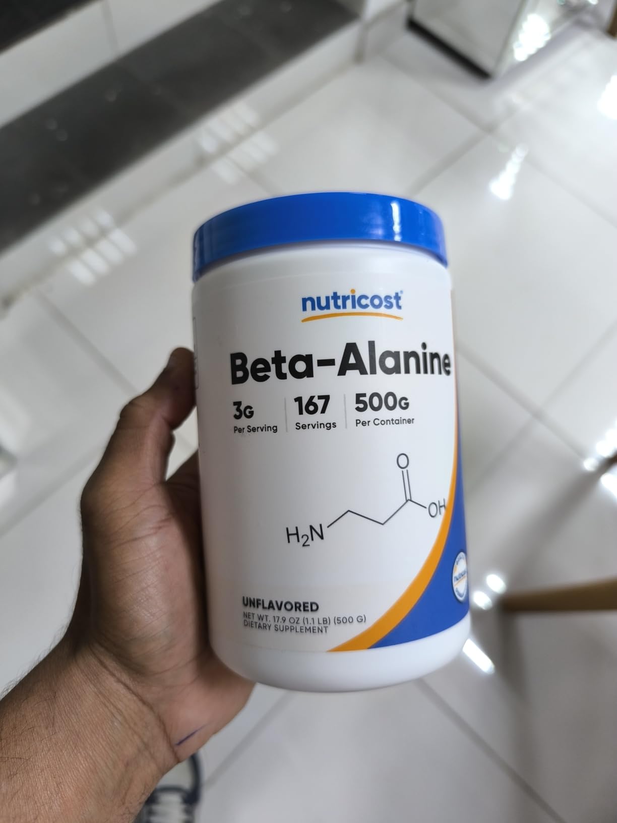 Nutricost Beta Alanine Powder 500 Grams (1.1lbs) - Pure Beta Alanine, Gluten Free & Non-GMO customer photo 2