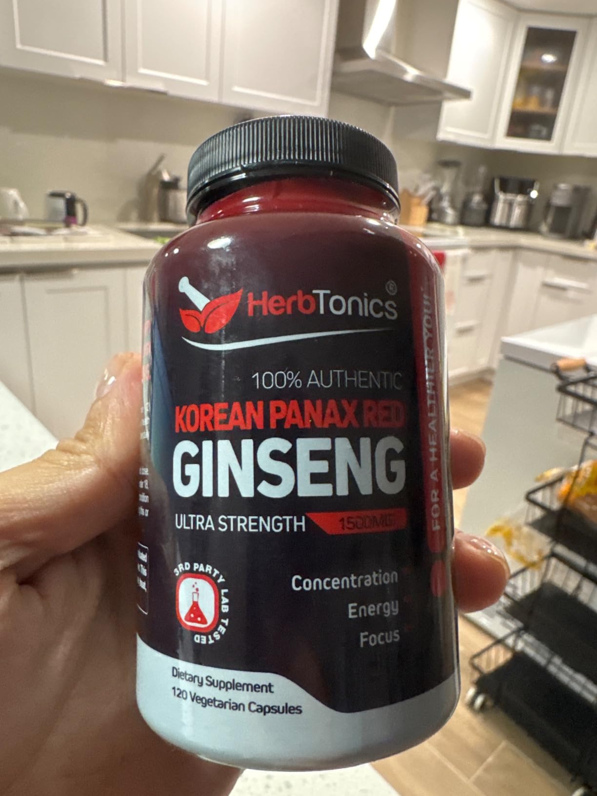 Herbtonics Korean Red Panax Ginseng 1500mg - Energy Supplement for Peak Performance, Focus & Vitality - High Potency Ginseng Root Extract - 120 Vegan Capsules customer photo 1