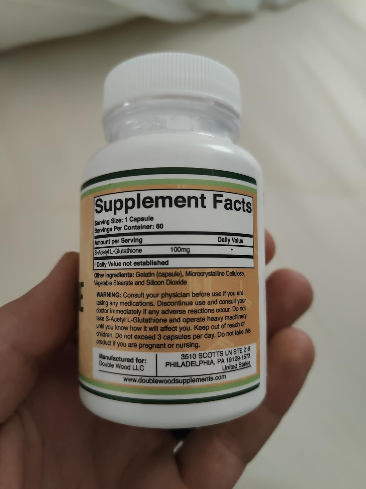 S-Acetyl L-Glutathione Capsules - 100mg, 60 Count (Acetylated Glutathione Antioxidant - More Absorbable Than Glutathione and Liposomal Glutathione, Non-GMO and Gluten Free) by Double Wood customer photo 2
