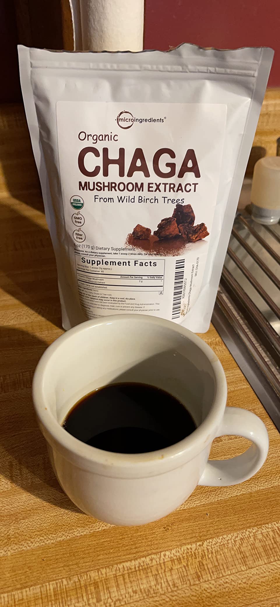 Micro Ingredients Organic Chaga Mushroom Extract, 10 oz | 100:1 Wild Harvested | Supports Immune & Antioxidant Defense | Great for Tea & Smoothies | Non-GMO, Vegan Friendly customer photo 1