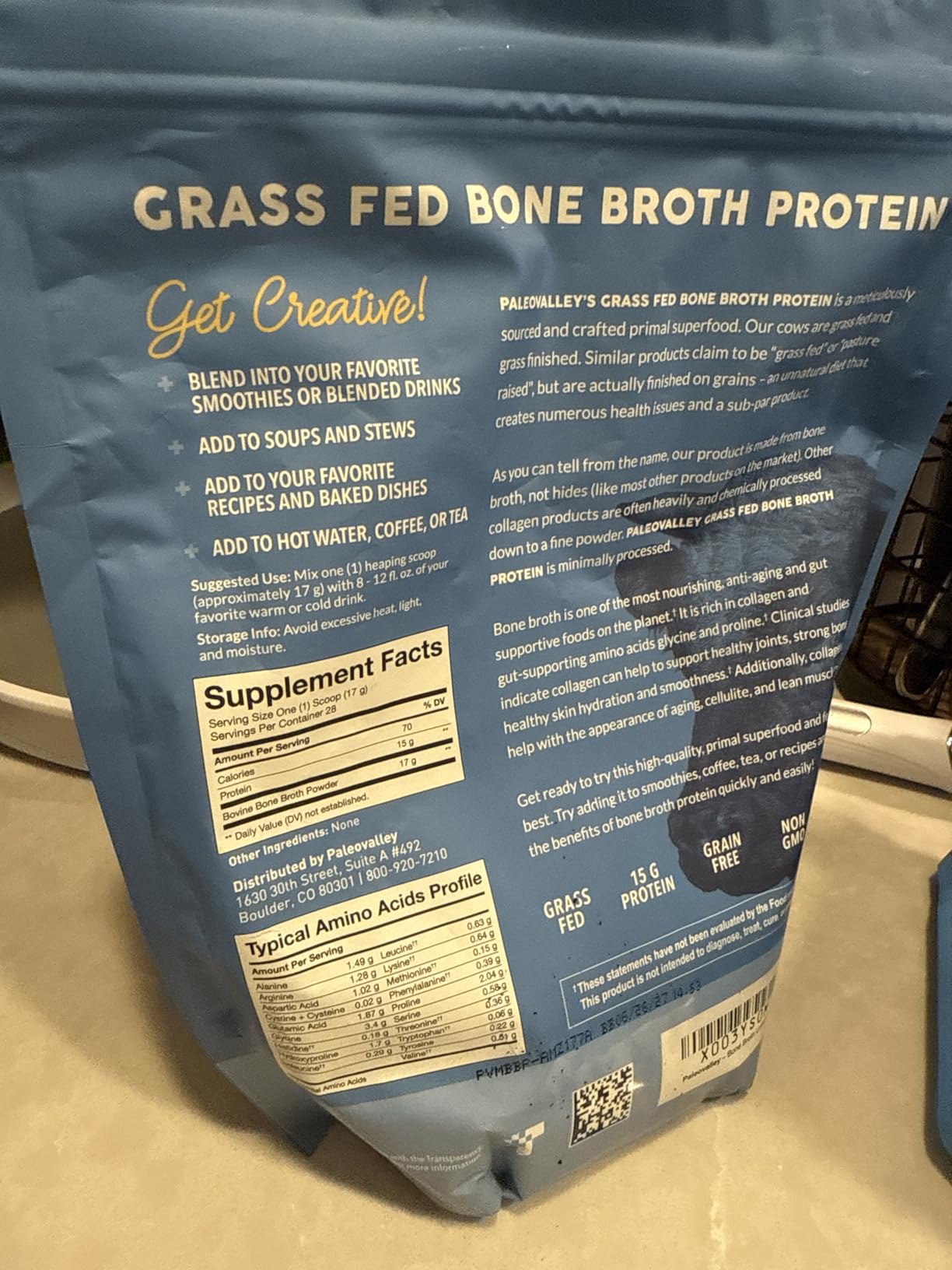 Paleovalley 100% Grass Fed Beef Bone Broth Protein Powder - Rich in Collagen Peptides for Hair, Skin, Gut Health, Bone and Joint Support - 15g Protein Per Serving - No Gluten or GMOs customer photo 2