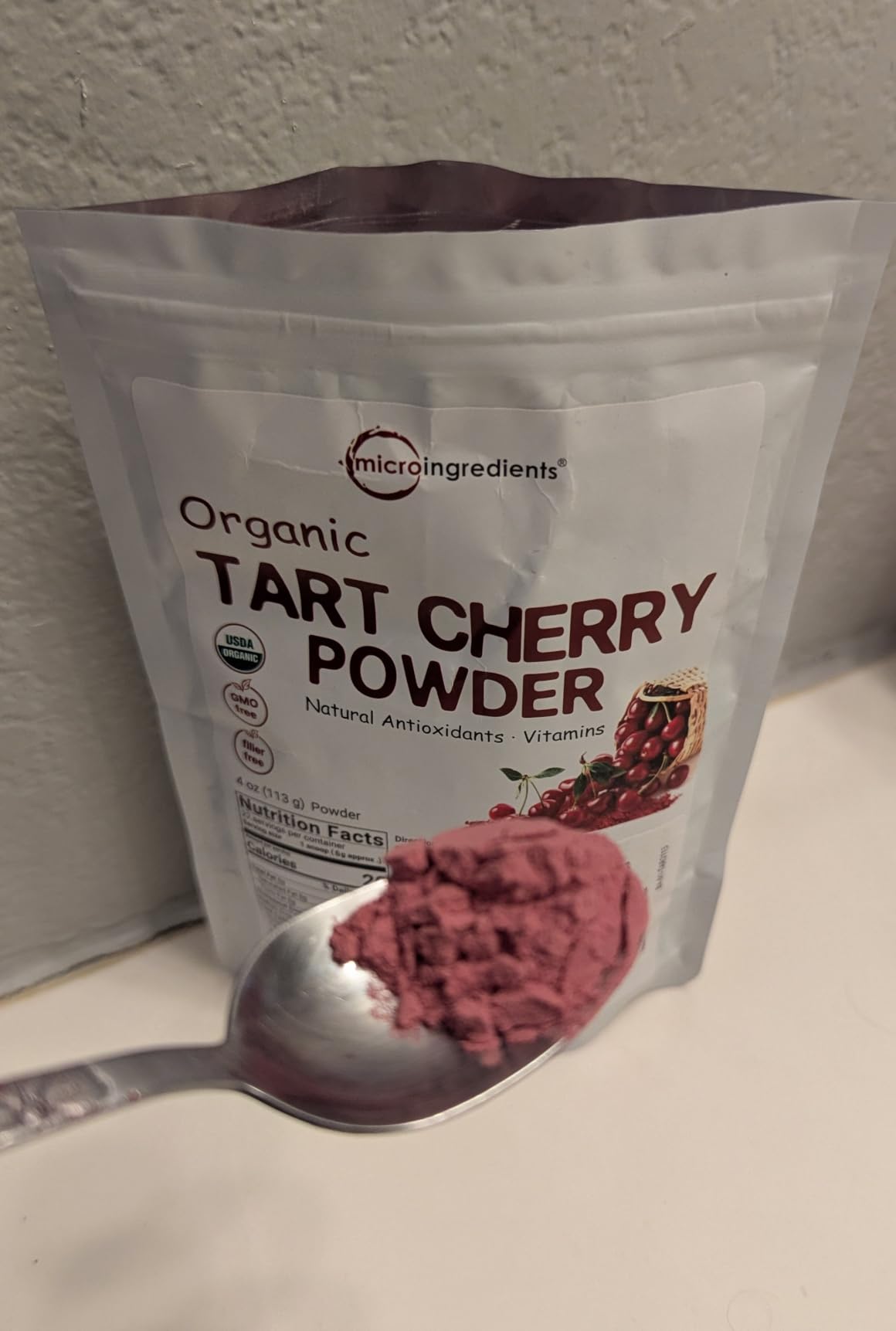 Organic Tart Cherry powder, 4oz | 100% Natural Fruit Powder | US Grown Tart Cherries Source | No Sugar & Additives | Great Flavor for Drinks, Smoothie, & Beverages | Non-GMO & Vegan Friendly customer photo 1