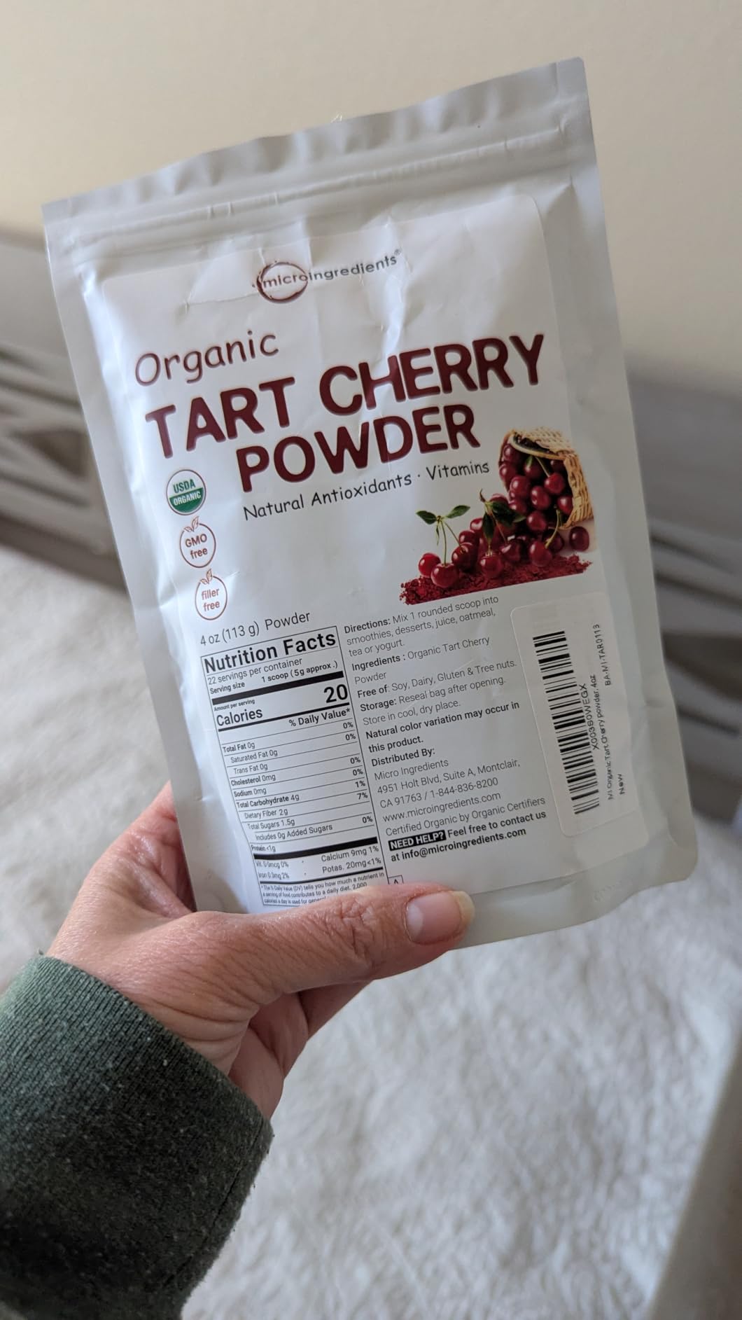 Organic Tart Cherry powder, 4oz | 100% Natural Fruit Powder | US Grown Tart Cherries Source | No Sugar & Additives | Great Flavor for Drinks, Smoothie, & Beverages | Non-GMO & Vegan Friendly customer photo 2