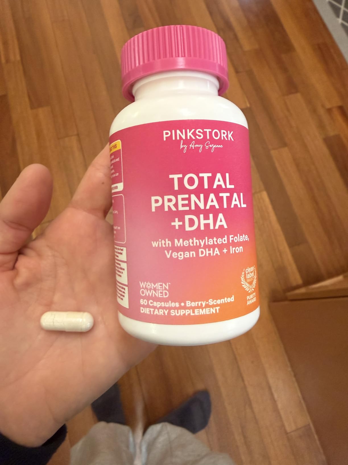 Pink Stork Total Prenatal Vitamins | Vegan DHA, Methylfolate, Iron, Choline, Vitamin B12 | No Fishy Burps | Support Fetal Development | Pregnancy Essentials | Clean Label Award | 60 Capsules, Berry customer photo 1