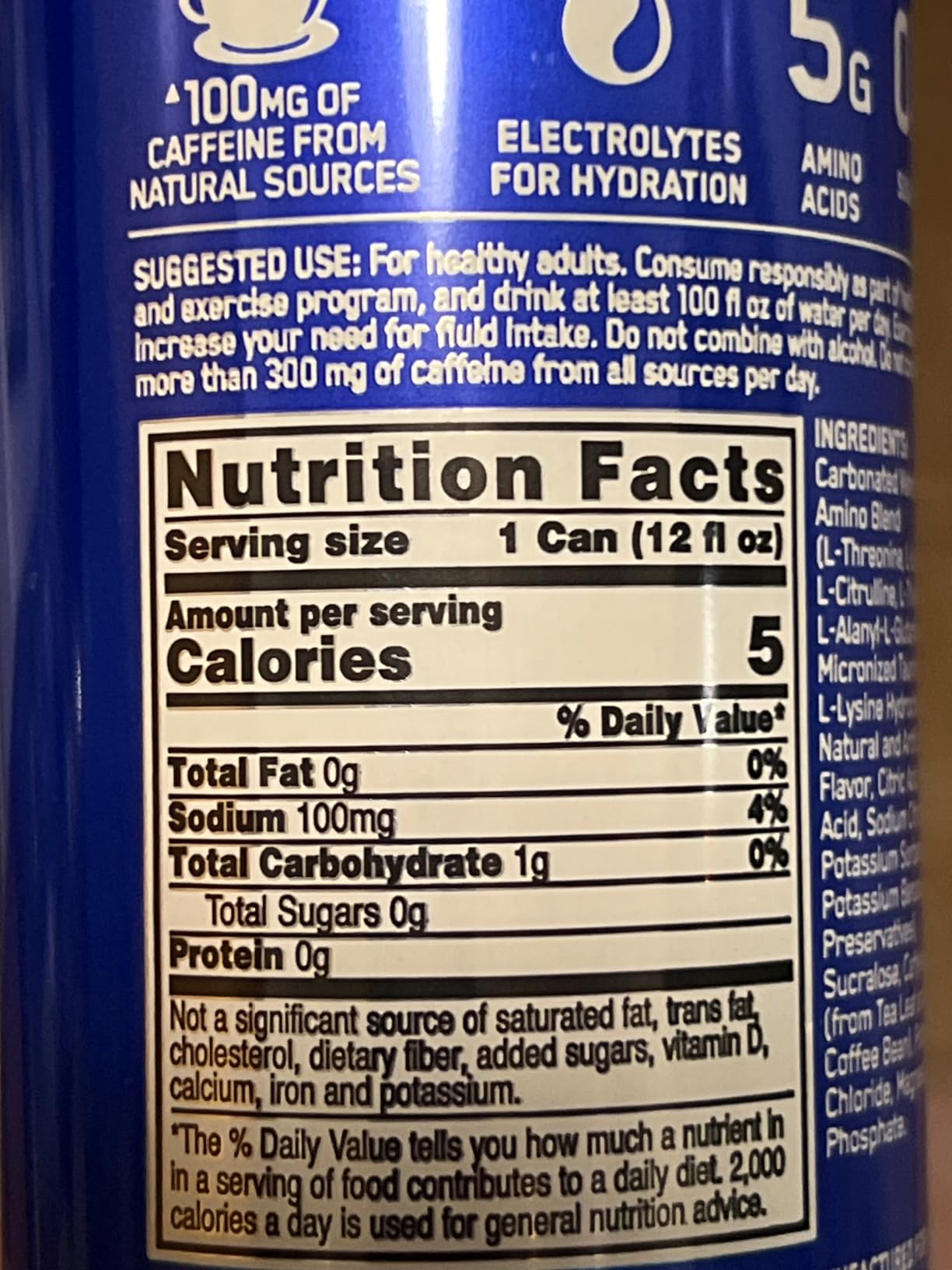 Optimum Nutrition Amino Energy Sparkling Hydration Drink, Electrolytes, Caffeine, Amino Acids, BCAAs, Sugar Free, Blueberry Lemonade, 12 Fl Oz, 12 Pack customer photo 2