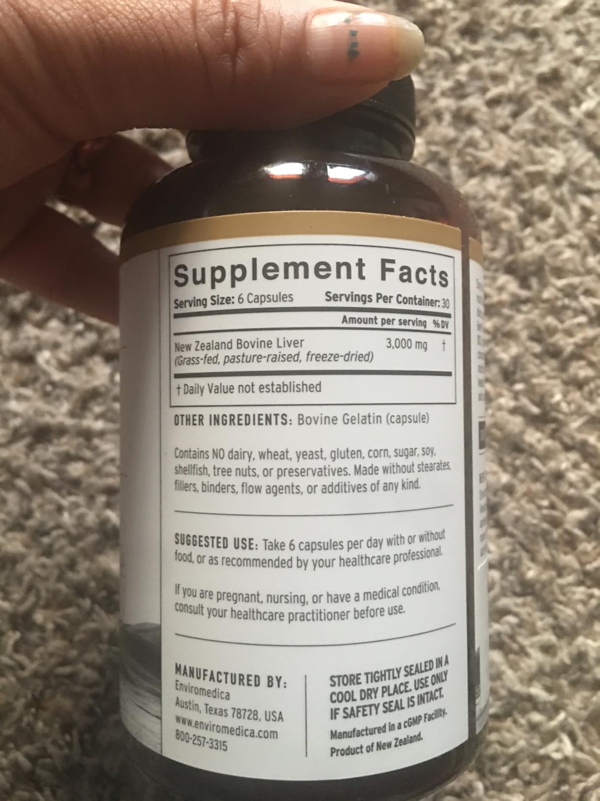 Enviromedica Grass Fed Beef Liver Capsules - Freeze Dried Liver Supplement for Men & Women with Preformed Vitamin A, Pastured & Grassfed New Zealand Bovine Beef Organ Meat, 180 Pills customer photo 1