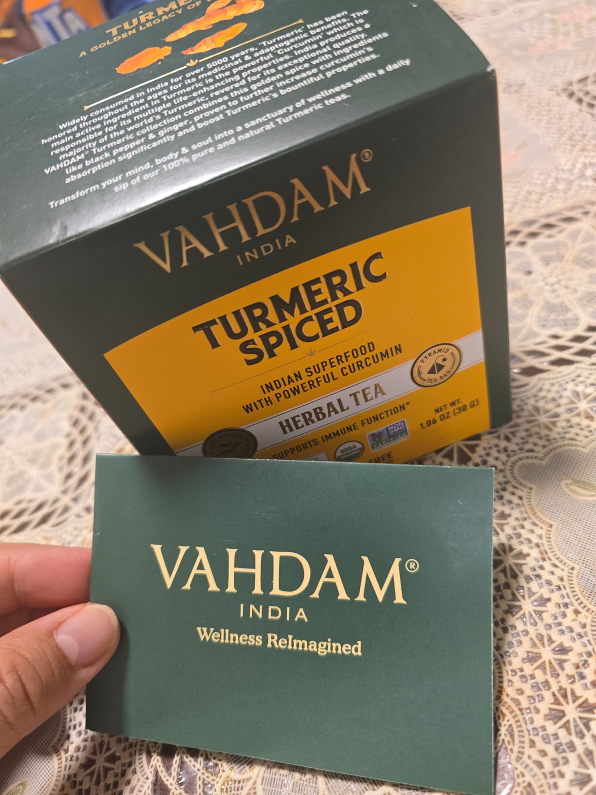 VAHDAM, Turmeric Spice Herbal Tea Bags (100 Pyramid Tea Bags) | Caffeine Free, Non GMO & Gluten Free | Turmeric Ginger Tisane with Cardamom, Cinnamon, Lemongrass & Black Pepper customer photo 2