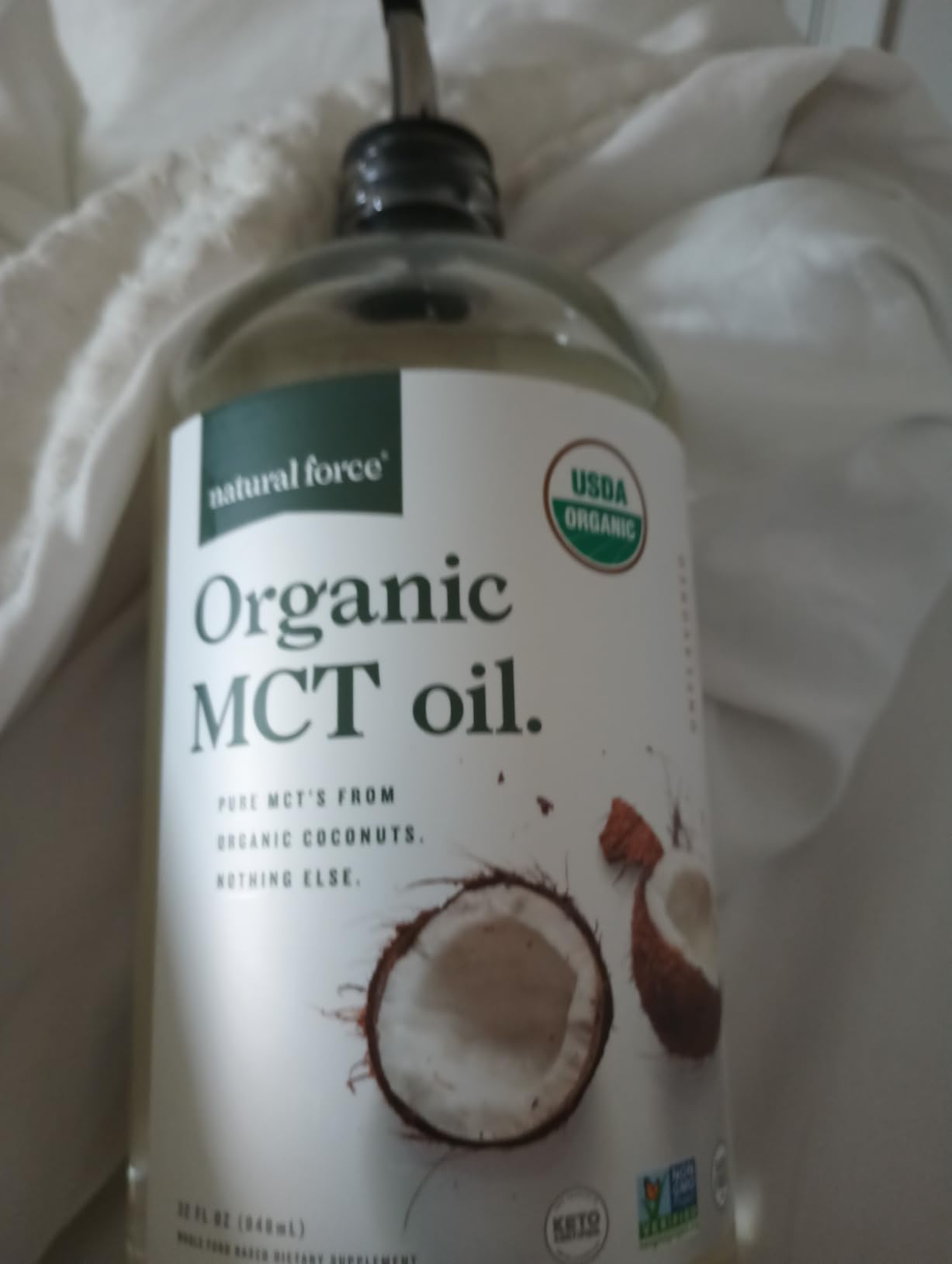 Natural Force Organic MCT Oil - Pure Glass Bottle - Made from 100% Virgin Coconut Oil + Certified Keto, Paleo, Kosher, Vegan & Non-GMO - Lab Tested for Quality and Purity - 16 Ounce customer photo 1