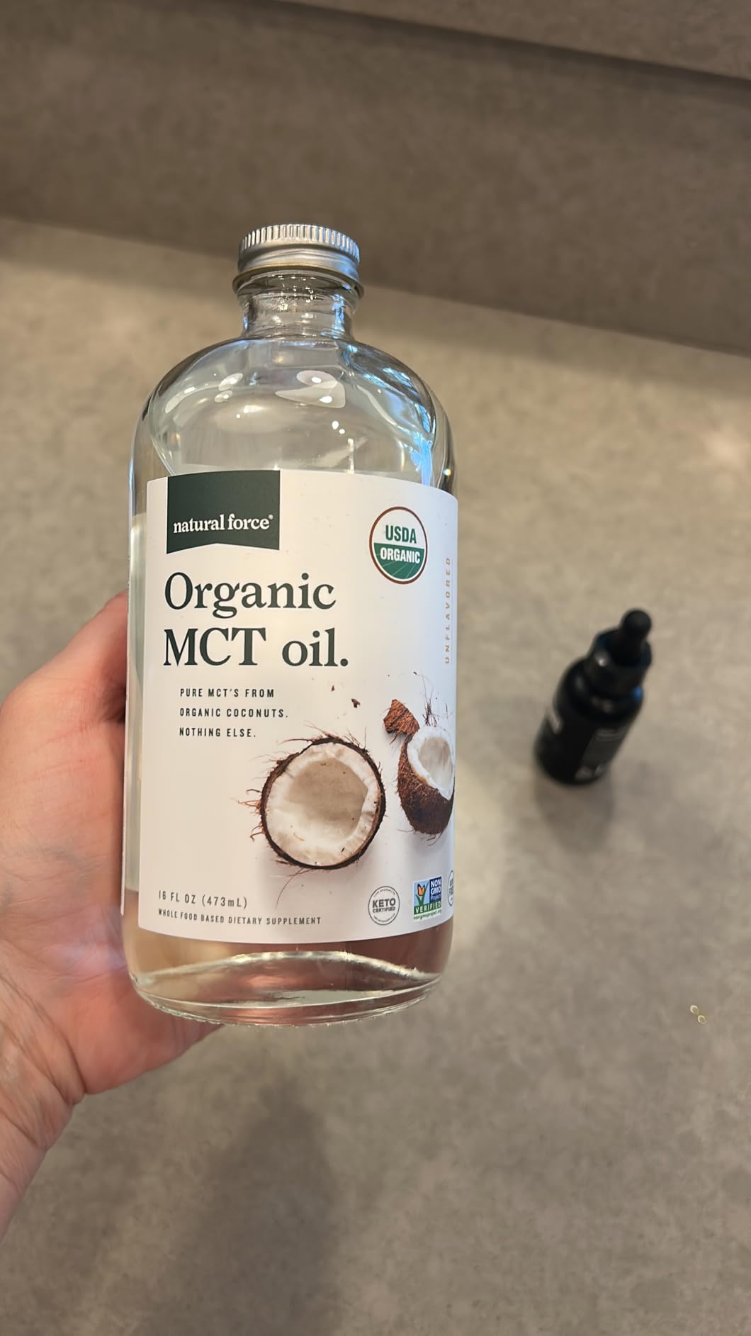 Natural Force Organic MCT Oil - Pure Glass Bottle - Made from 100% Virgin Coconut Oil + Certified Keto, Paleo, Kosher, Vegan & Non-GMO - Lab Tested for Quality and Purity - 16 Ounce customer photo 2