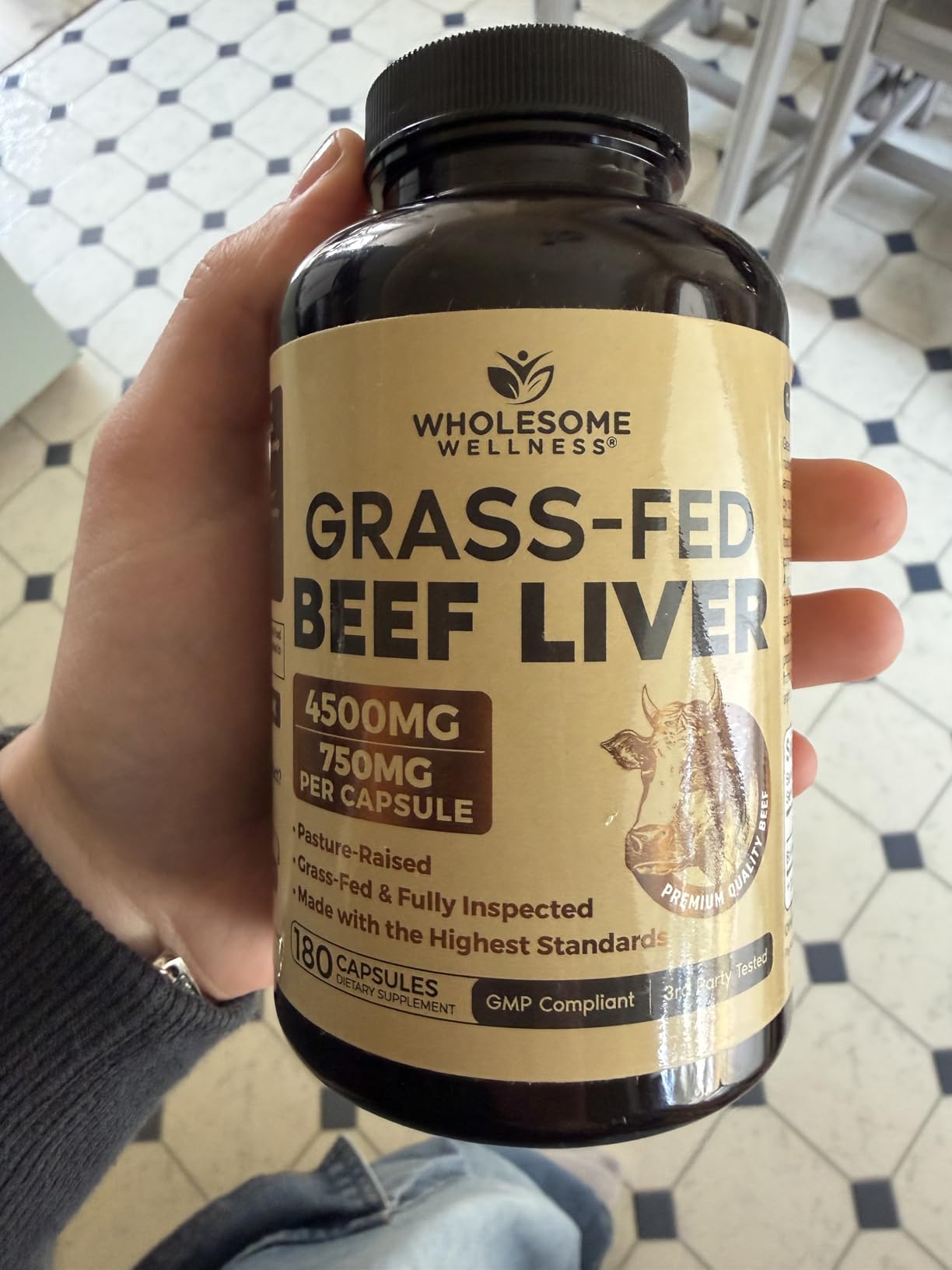 Wholesome Wellness Grass Fed Desiccated Beef Liver Capsules (180 Pills, 750mg Each) - Natural Iron, Vitamin A, B12 for Energy - Raised Undefatted in New Zealand Without Hormones or Chemicals customer photo 1