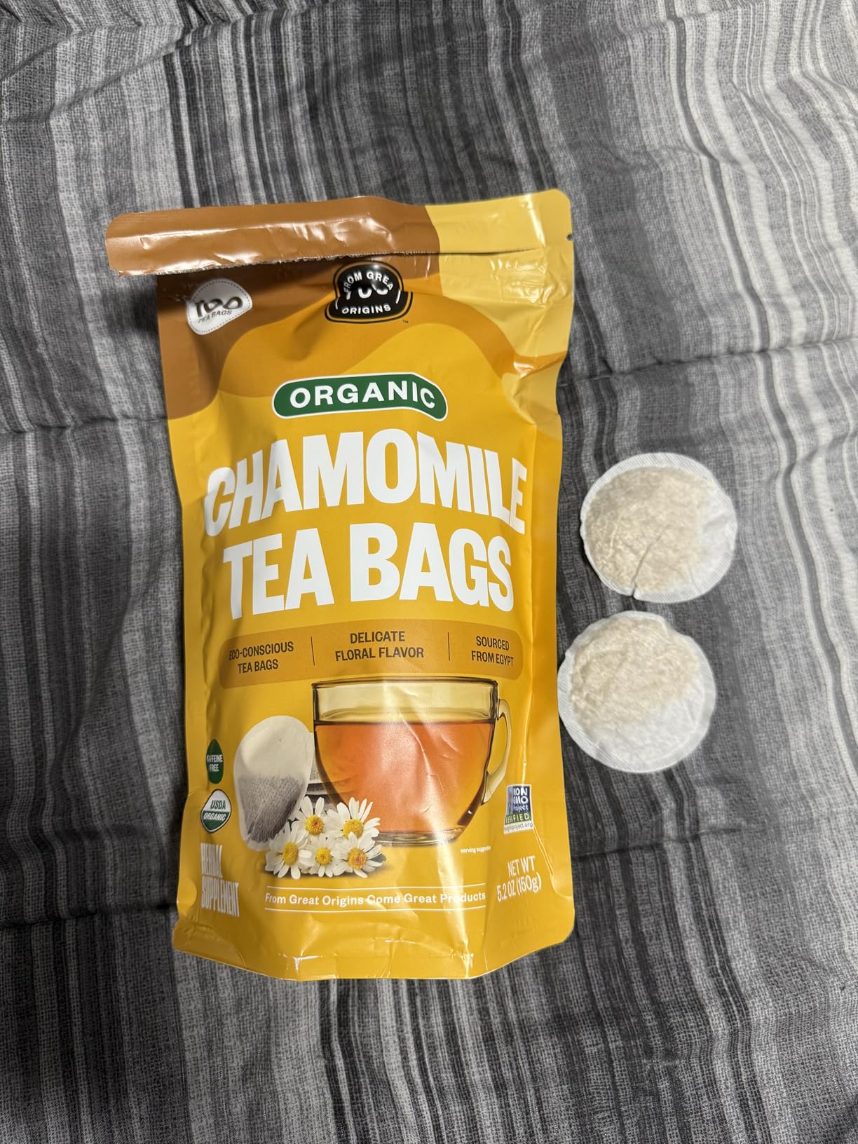 FGO Organic Chamomile Tea, 100 Count, Eco-Conscious Tea Bags, Resealable Bag, Packaging May Vary (Pack of 1) customer photo 2