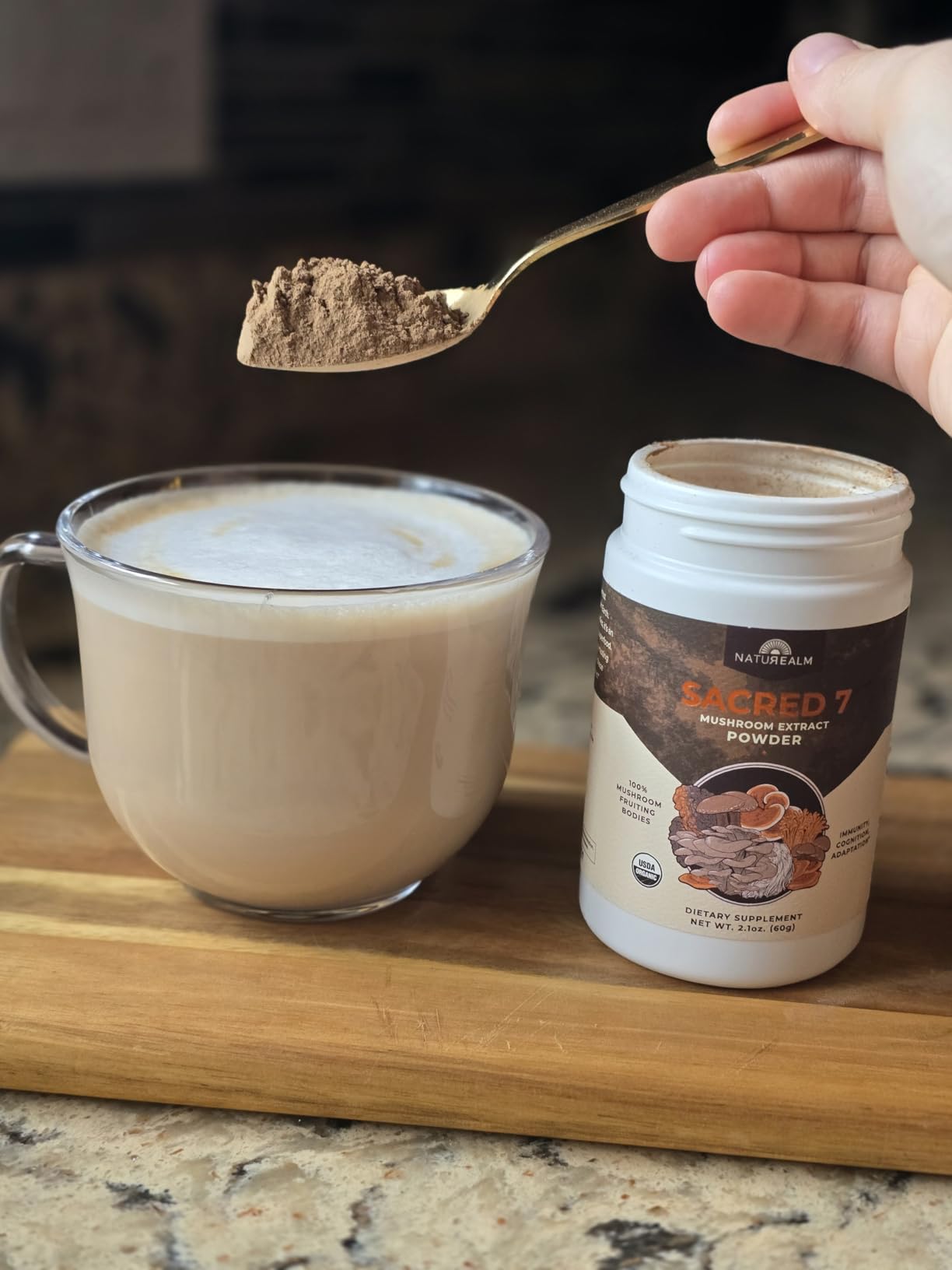 Naturealm Sacred 7 Organic Mushroom Powder Supplement | 60-Day Supply | 7-in-1 Blend with Lions Mane, Reishi, Chaga | Brain & Immune Support | 100% Fruiting Bodies for Coffee & Smoothies customer photo 2