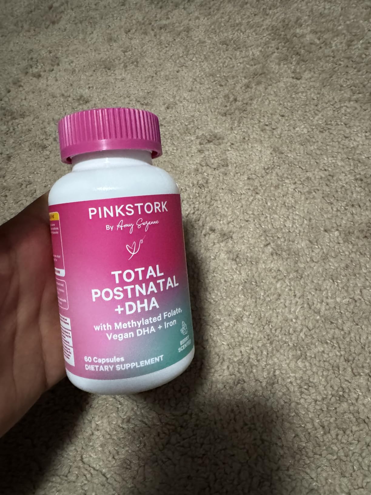 Pink Stork Total Postnatal Vitamins for Women | Vegan Algae DHA, Methylated Folate, Iron, B12 | Postpartum Recovery + Lactation Support | No Fishy Burps | Clean Label Award Winner, 60 Capsules, Berry customer photo 1