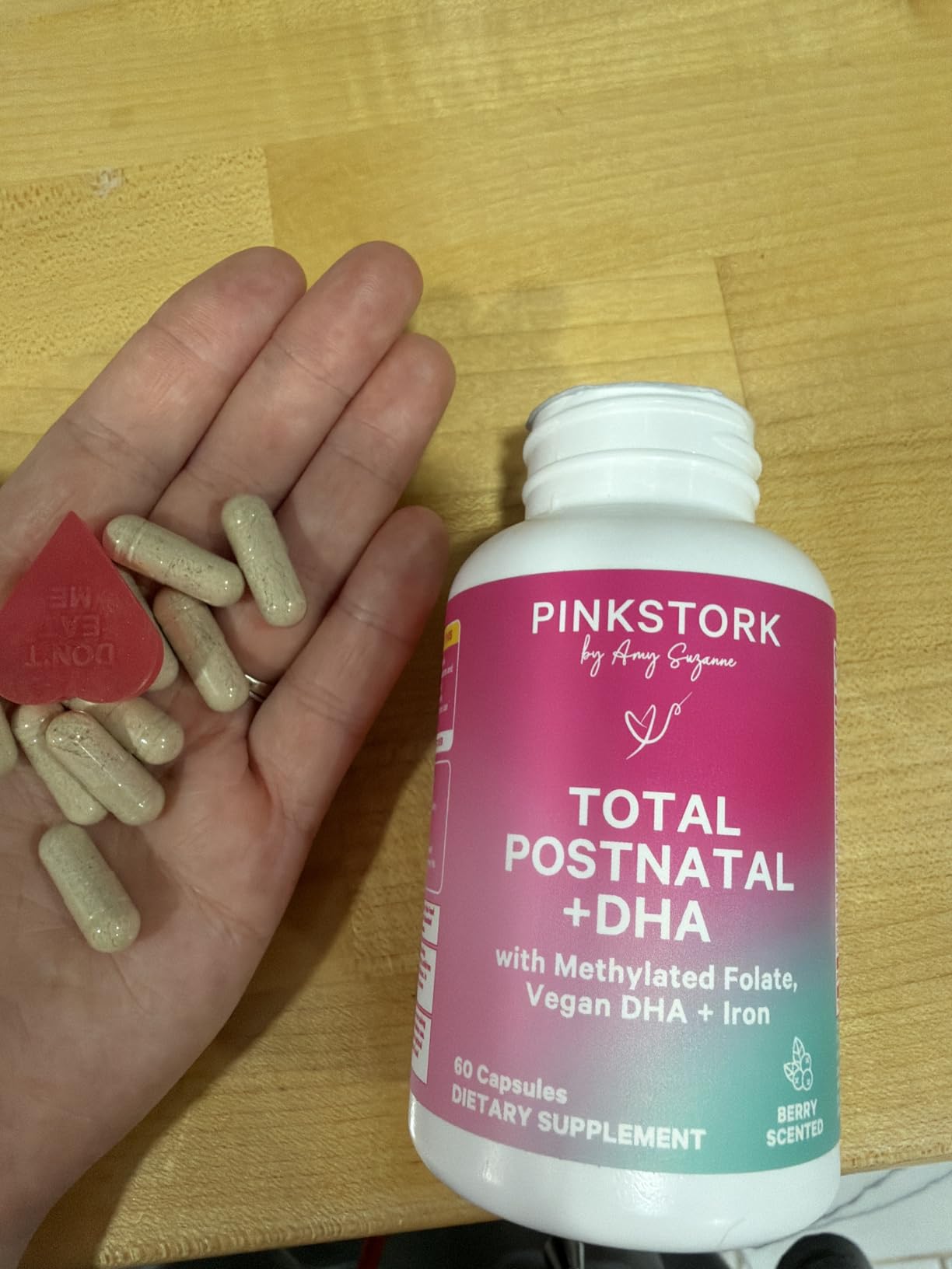 Pink Stork Total Postnatal Vitamins for Women | Vegan Algae DHA, Methylated Folate, Iron, B12 | Postpartum Recovery + Lactation Support | No Fishy Burps | Clean Label Award Winner, 60 Capsules, Berry customer photo 2