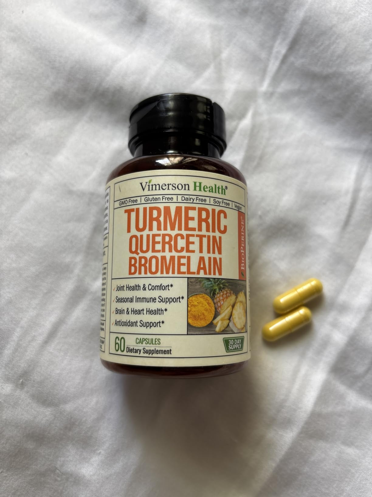 Quercetin with Bromelain Turmeric Curcumin Supplement - Triple Action: Allergy Relief, Inflammation and Joint Support with Organic Tumeric + Bioperine for Max Absorption - 60 Quercetin 500mg Capsules customer photo 1