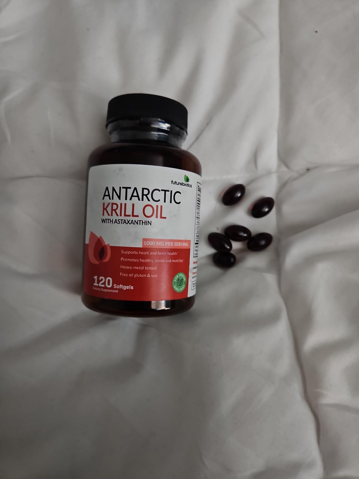 Futurebiotics Antarctic Krill Oil 1000mg with Omega-3s EPA, DHA, Astaxanthin and Phospholipids - Premium Krill Oil Heavy Metal Tested, Non GMO - 90 Softgels (45 Servings) customer photo 1