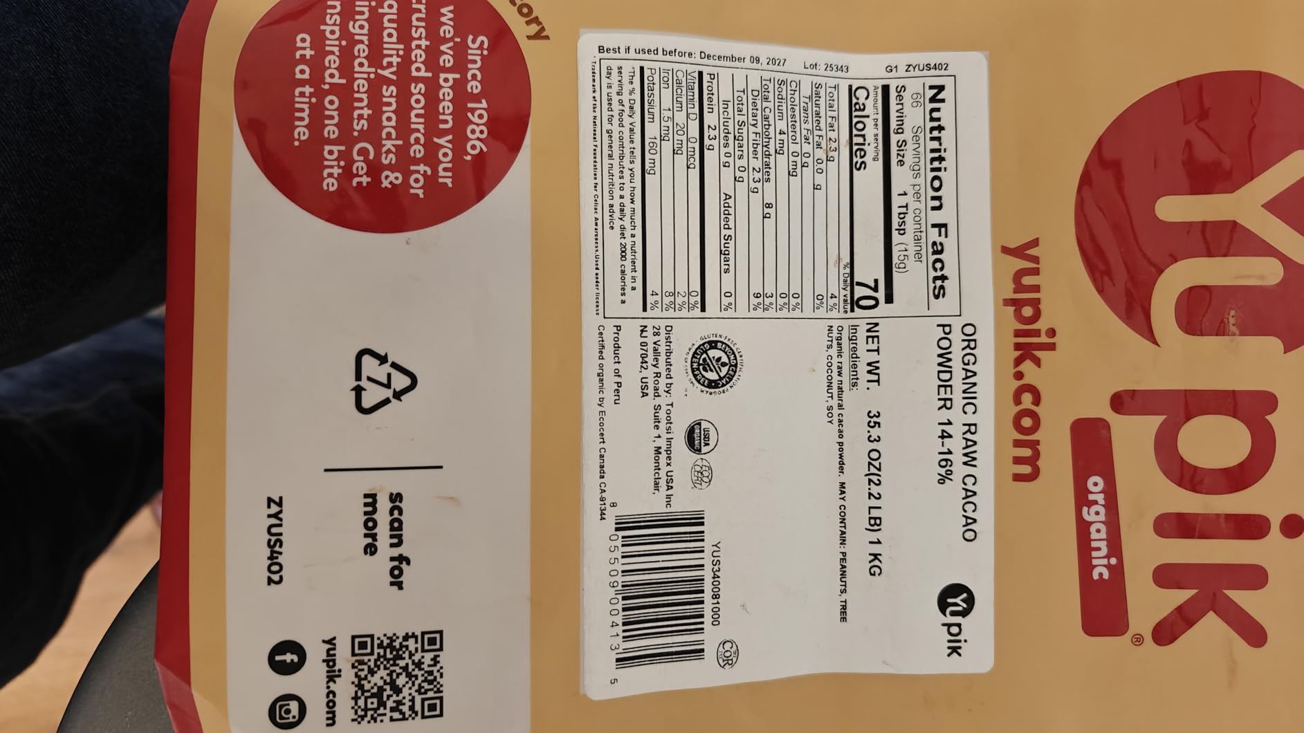 Yupik Organic Raw Cocoa Powder, 2.2 lb (35.2 oz), Gluten-Free, GMO-Free, Kosher, Vegan, Dairy-Free, No Added Sugar, Made from Raw Cacao Beans, Rich Chocolate Flavor, Ideal for Baking & Beverages customer photo 2