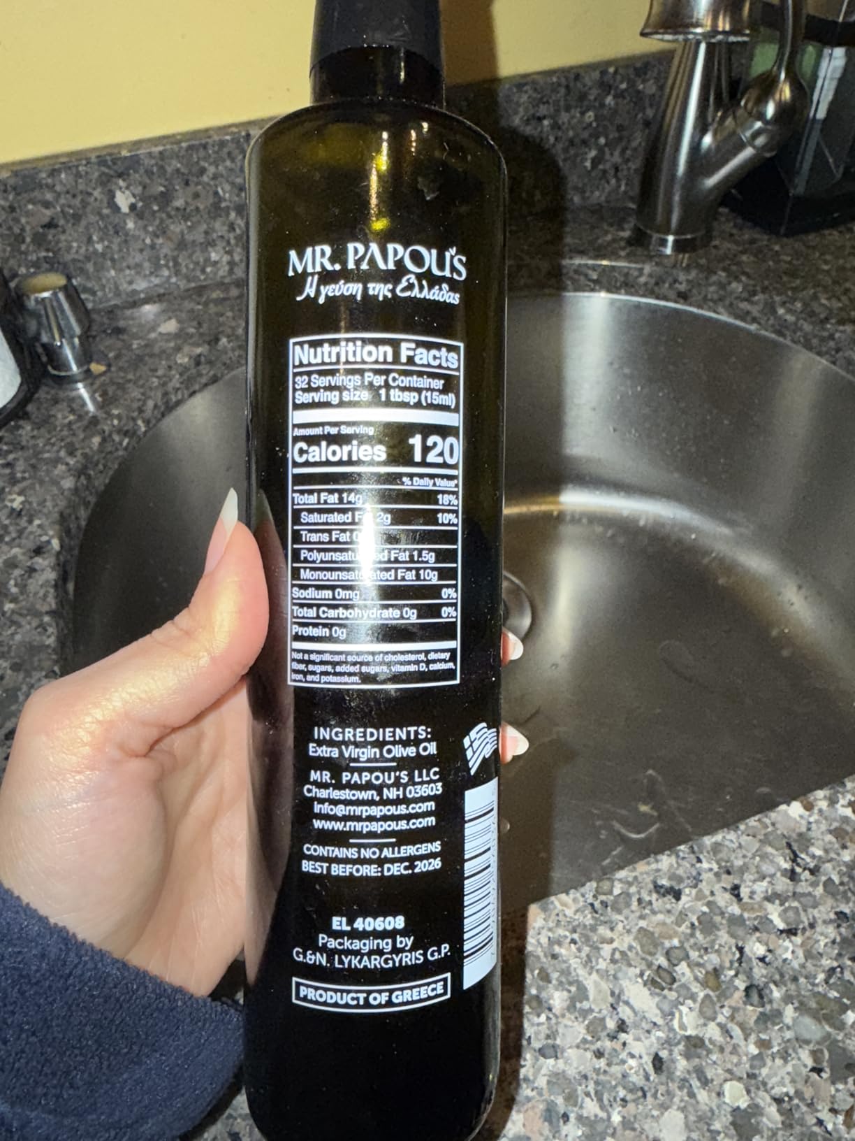Mr. Papou's Authentic Greek Extra Virgin Olive Oil - High Polyphenols, First Cold Pressed, Family Owned, Single Origin, Harvested in Greece - 16.91 Fl Oz (Pack of 1) customer photo 2