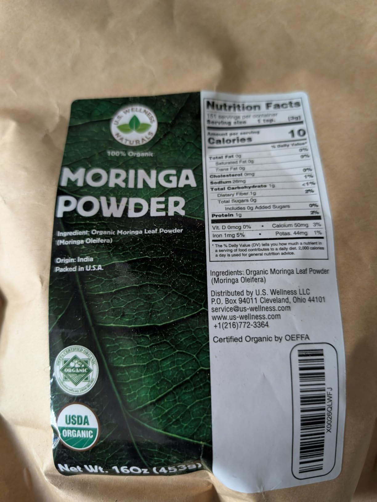 U.S. Wellness Naturals Moringa Powder 1LB (16Oz) 100% Certified Organic| 100% Pure Moringa Leaf NO Stems| - Raw from India | Smoothies | Drinks | Tea | Recipes - Resealable Bag customer photo 1