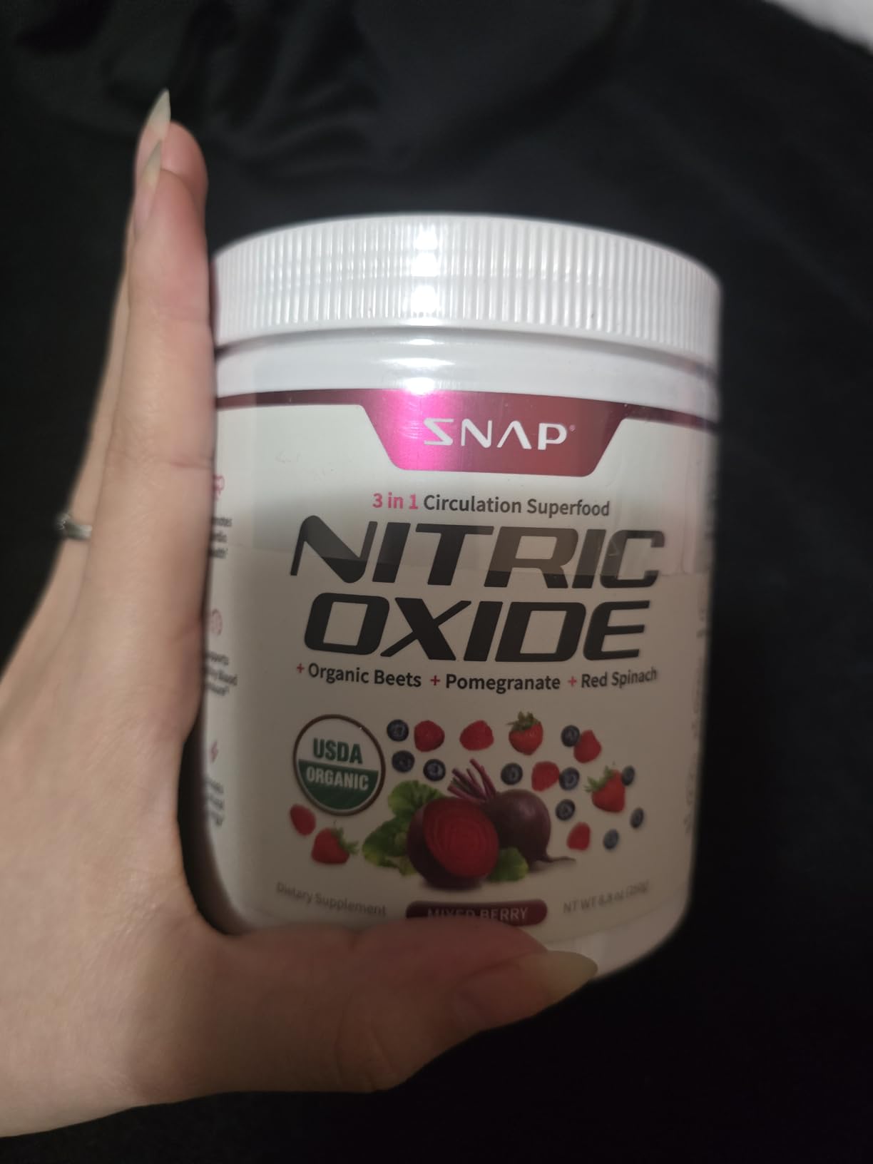 Snap Supplements Organic Beet Root Powder Nitric Oxide Supplement for Men & Women, Red Spinach & Pomegranate, Supports Healthy Energy & Blood Pressure Already in Normal Range, 30 Servings, Mixed Berry customer photo 1