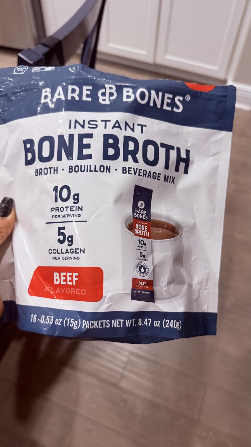 Bare Bones Beef Bone Broth Instant Powdered Mix Packets | 5g Collagen | 10g Protein | Keto & Paleo Friendly | No Artificial Flavors | Rich Savory on-the-go 16 Pack customer photo 1