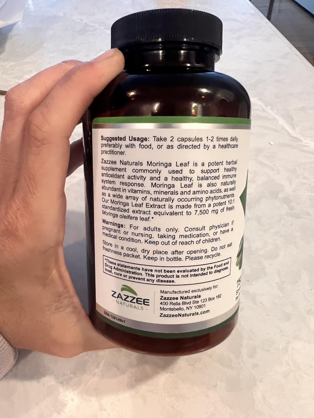 Zazzee USDA Organic Moringa Leaf 20:1 Extract, 180 Vegan Capsules, 3 Month Supply, Certified Kosher, Moringa Oleifera, Antioxidant, Immune & Cellular Support, Superfood Supplement, Made in the USA customer photo 1