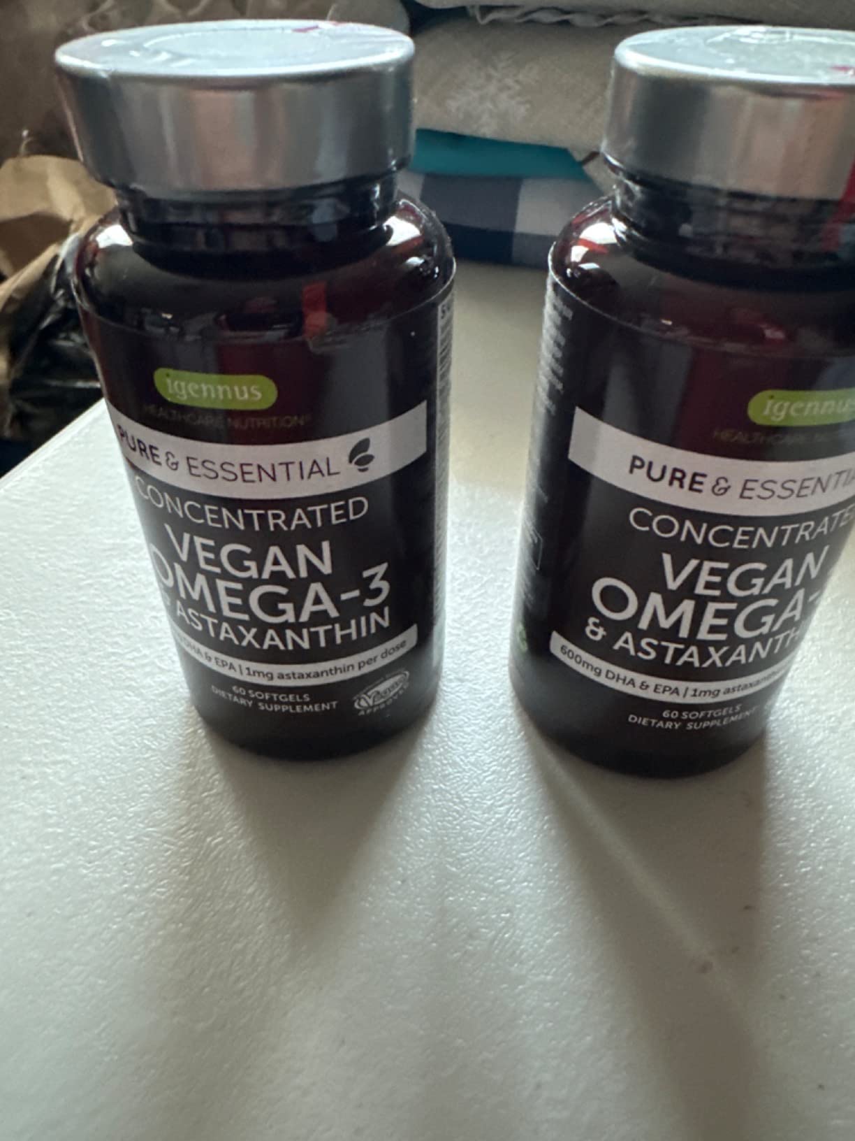 Igennus Vegan Omega-3 Natural Algae Oil, DHA & EPA, Certified Pure, Plant Based Fatty Acid Supplement, with Astaxanthin Antioxidant, 60 Small Softgels, 2 per Day, 30 Servings customer photo 1