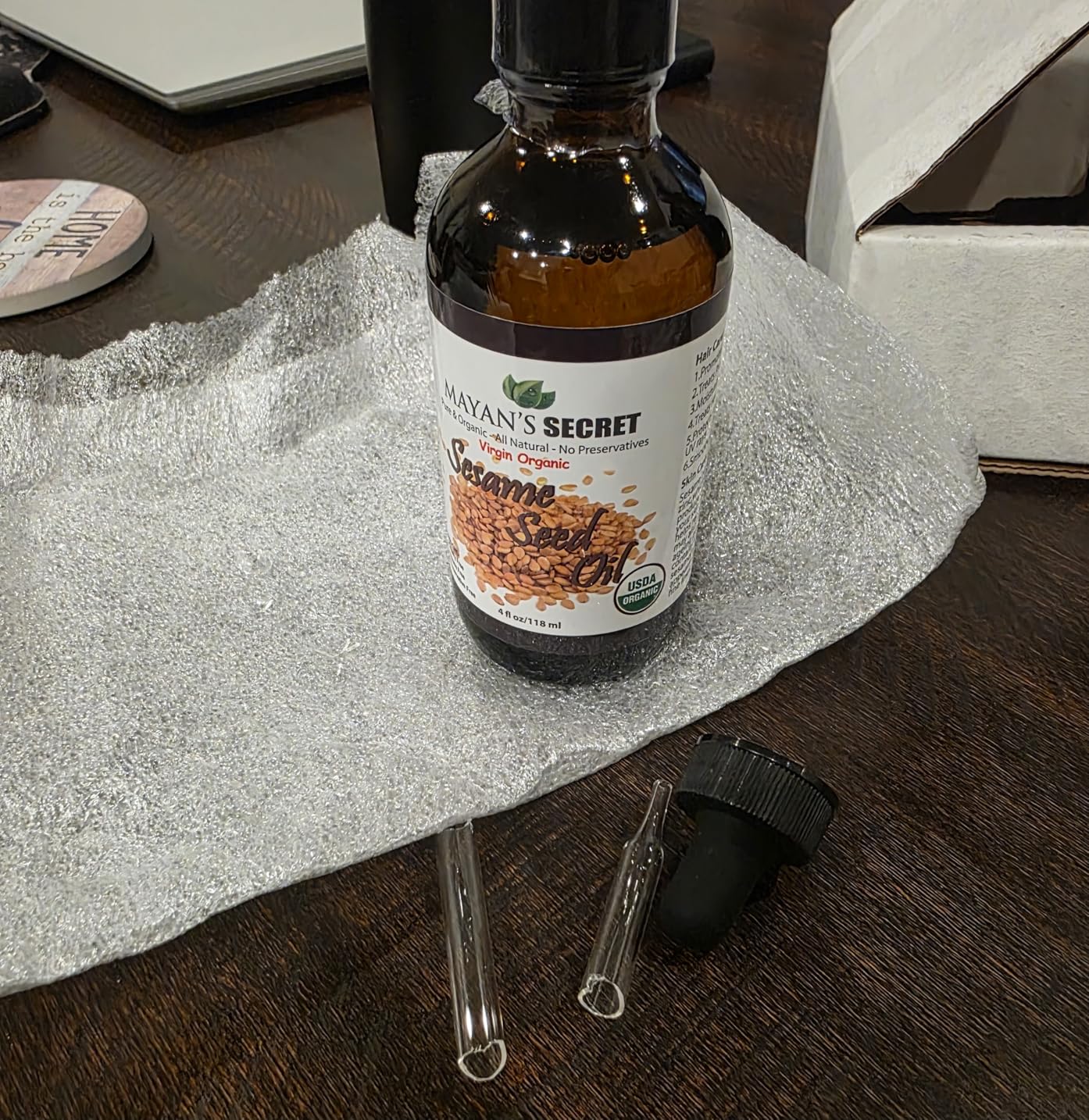 Mayan's Secret Organic Sesame Oil - Cold Pressed, Unrefined, Hexane-Free and Organic Sesame Seed Oil for Skin, Body, Face & Hair - 100% Pure - Amber Glass Bottle, 4 fl. oz. - USDA Certified customer photo 1