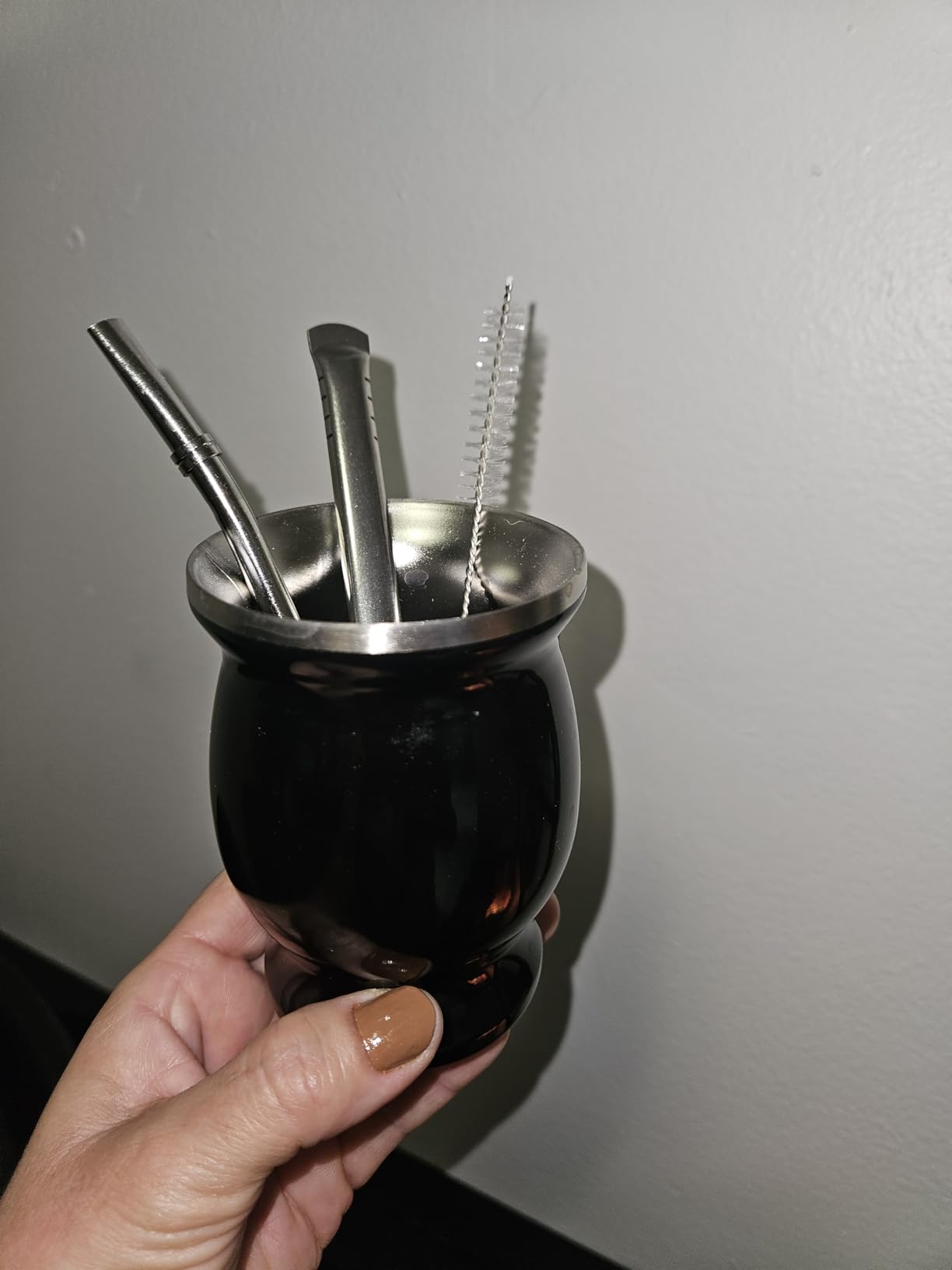 Norte Yerba Mate Cup Kit, 8-Ounces Traditional Mate Tea Cup/Gourd Set | Includes 2 Bombillas (Yerba Mate Straw) & Cleaning Brush, Stainless Steel Cup, Double-Walled, Easy to Clean | Black customer photo 1