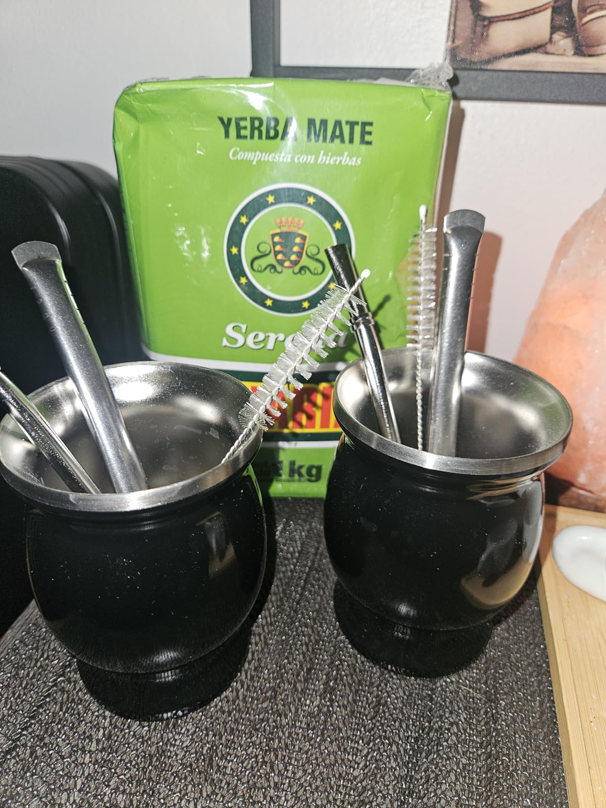 Norte Yerba Mate Cup Kit, 8-Ounces Traditional Mate Tea Cup/Gourd Set | Includes 2 Bombillas (Yerba Mate Straw) & Cleaning Brush, Stainless Steel Cup, Double-Walled, Easy to Clean | Black customer photo 2
