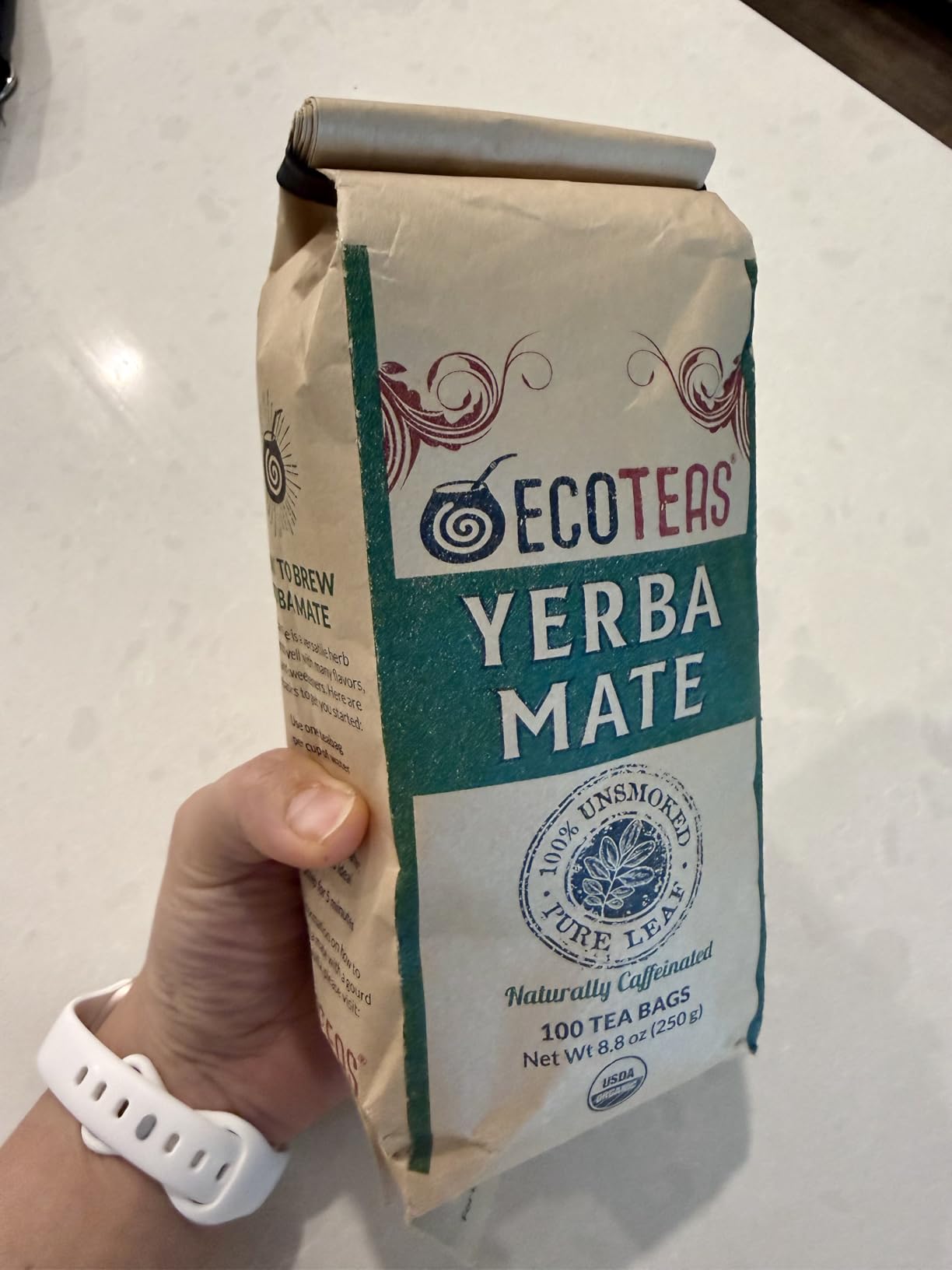 ECOTEAS Premium Organic Yerba Mate Tea Bags - Natural Energy & Detox Herbal Tea - Coffee Alternative - Kosher, Non-GMO, Gluten-Free - 100 Unsmoked Bulk Bags, 8.8 oz (Pack of 1) customer photo 1