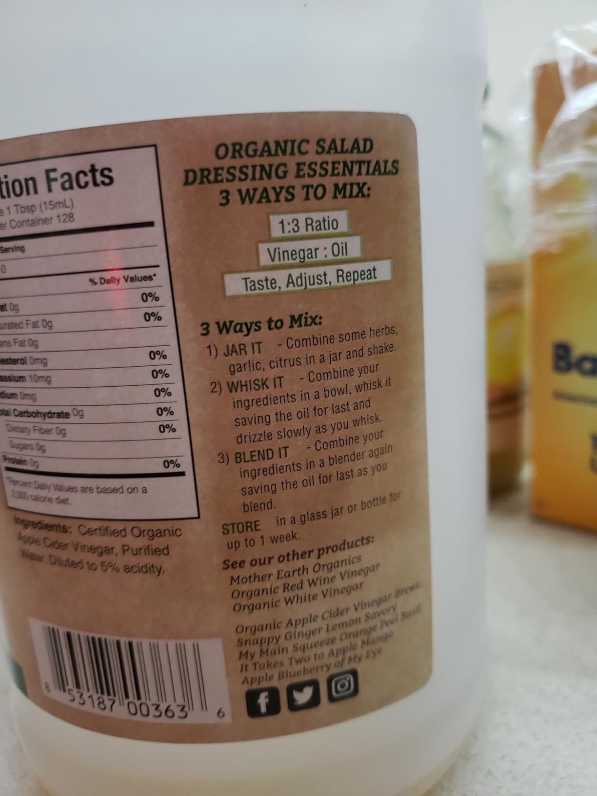 Mother Earth, Organic Apple Cider Vinegar with The Mother, Half Gallon, Fresh Pressed Organic Apples, Raw, Unpasteurized, Unfiltered (64oz Bottle) customer photo 1