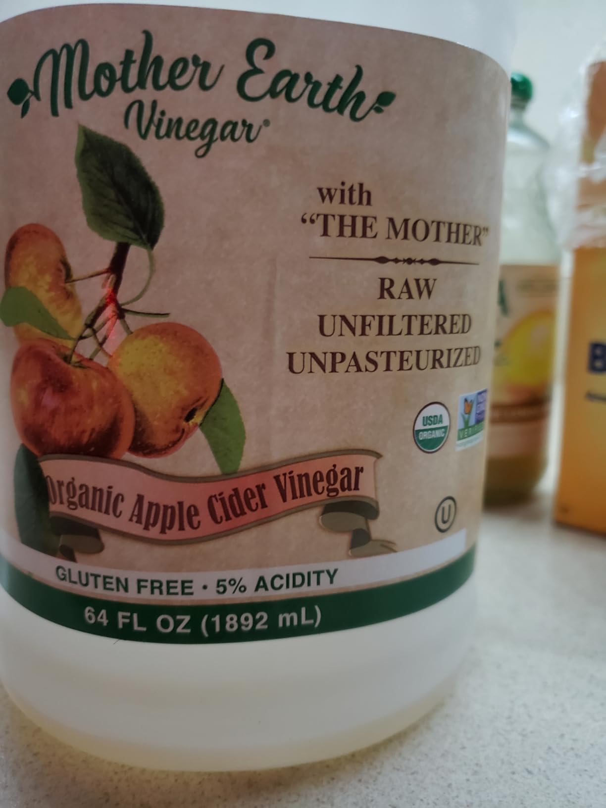 Mother Earth, Organic Apple Cider Vinegar with The Mother, Half Gallon, Fresh Pressed Organic Apples, Raw, Unpasteurized, Unfiltered (64oz Bottle) customer photo 2