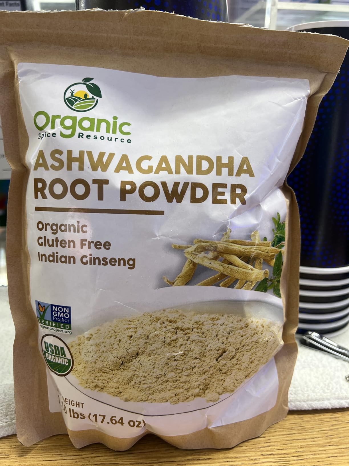 Organic Ashwagandha Root Powder - 1.10 lbs (17.64 oz) | Resealable Kraft Bag, Non-GMO, Indian Ginseng, Withania Somnifera - 100% Raw from India, by SHOPOSR customer photo 1