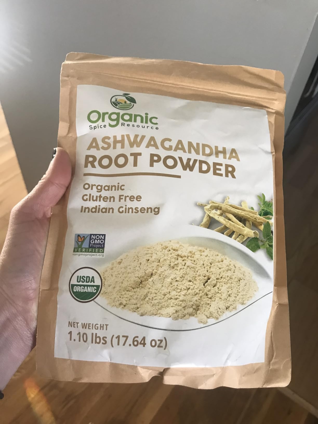 Organic Ashwagandha Root Powder - 1.10 lbs (17.64 oz) | Resealable Kraft Bag, Non-GMO, Indian Ginseng, Withania Somnifera - 100% Raw from India, by SHOPOSR customer photo 2