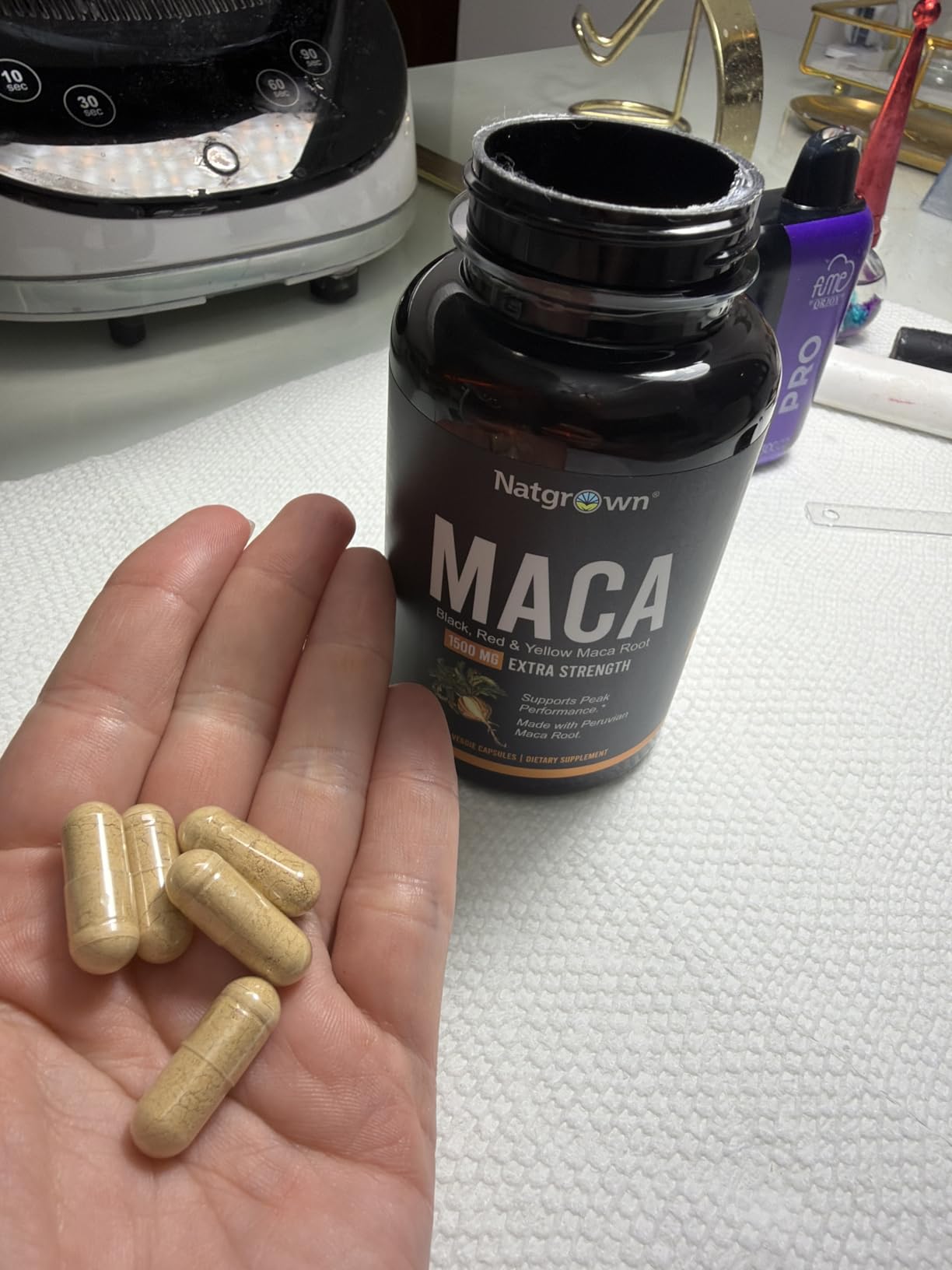 Natgrown Organic Maca Root Powder Capsules - Black, Red & Yellow - 1500 mg per Serving - Gelatinized Peruvian Maca Supplement - Non-GMO, Gluten-Free, Vegan - 120 Count customer photo 1