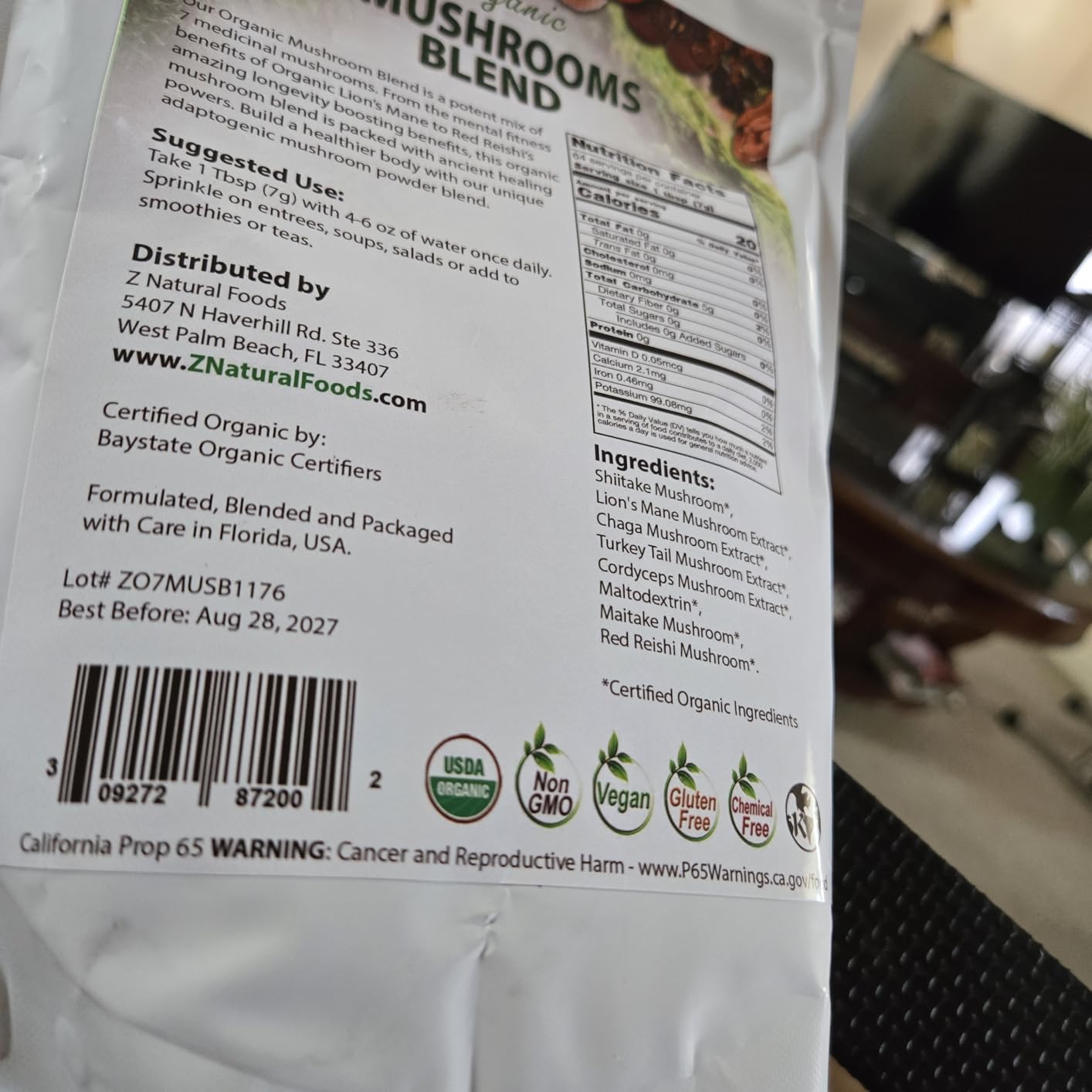 Z Natural Foods Organic 7 Sacred Mushrooms Blend - Lion's Mane, Cordyceps, Chaga, Red Reishi, Shiitake, Maitake - Organic Mushroom Powder for Coffee, Smoothies, 1 lb customer photo 2