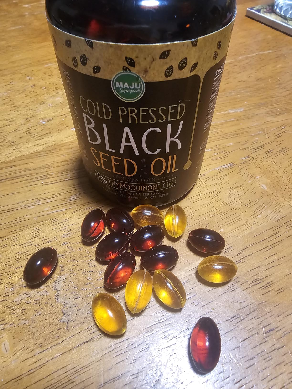 Maju Superfoods Black Seed Oil Capsules - Cold Pressed, 2% Thymoquinone, 100% Turkish Black Cumin Nigella Sativa Seed Oil, Liquid Pure Blackseed 60 Count, 500mg per Capsule customer photo 2