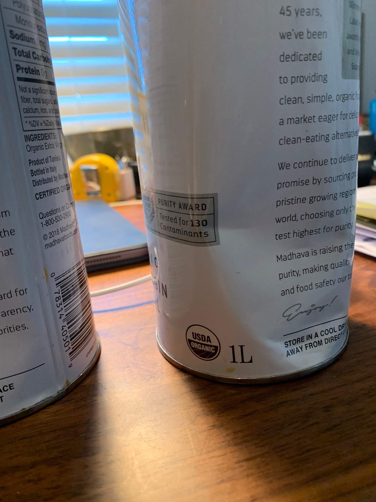 Madhava Organic Olive Oil, 1L Tin, 100% Pure, Single Source, Traceable, Cold Extracted, Non-Gmo, No Pesticides, Gluten Free, Vegan, Kosher, Extra Virgin, 33.8 Fl Oz customer photo 2