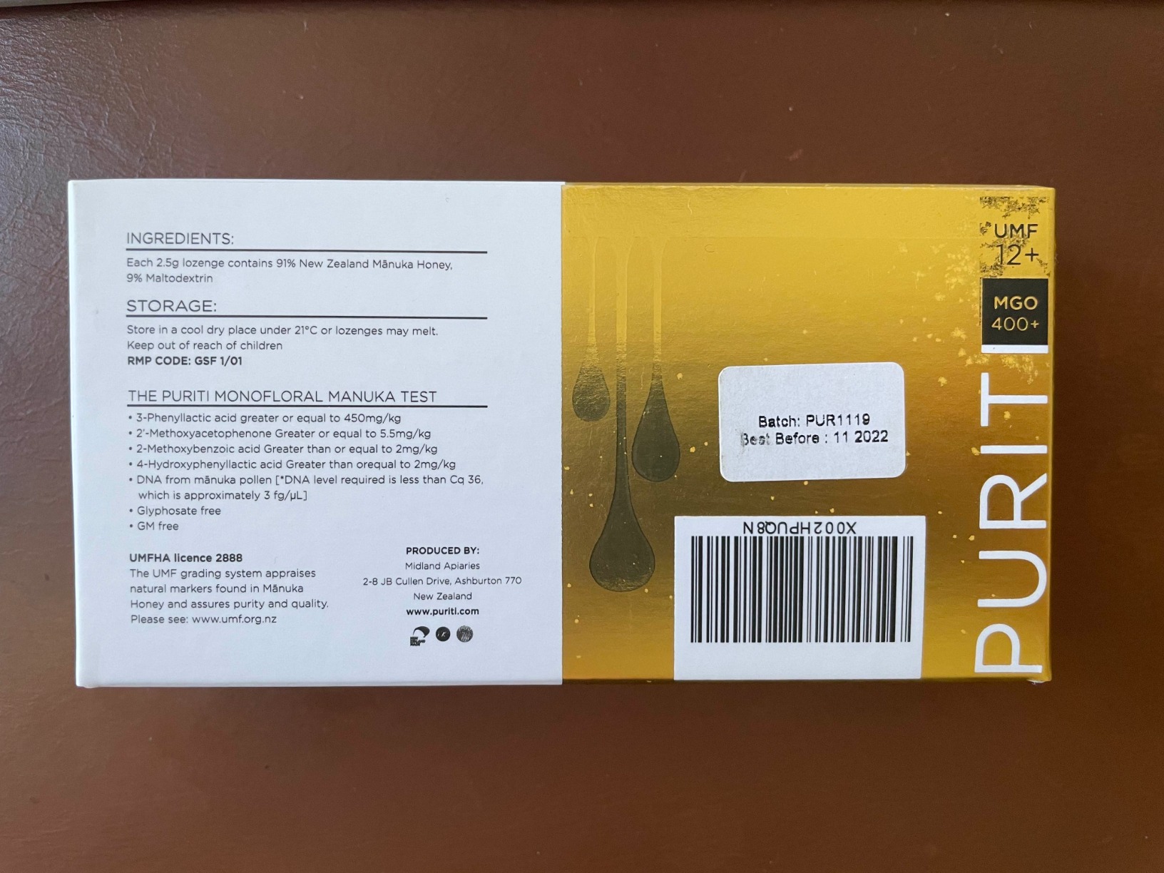PURITI Premium Manuka Honey Lozenges High Potency - Sugar Free Drops | Genuine New Zealand Raw Manuka Honey Soothers for Coughs & Sore Throats | UMF Certified MGO 400+ UMF12+ (16 Pack) customer photo 2
