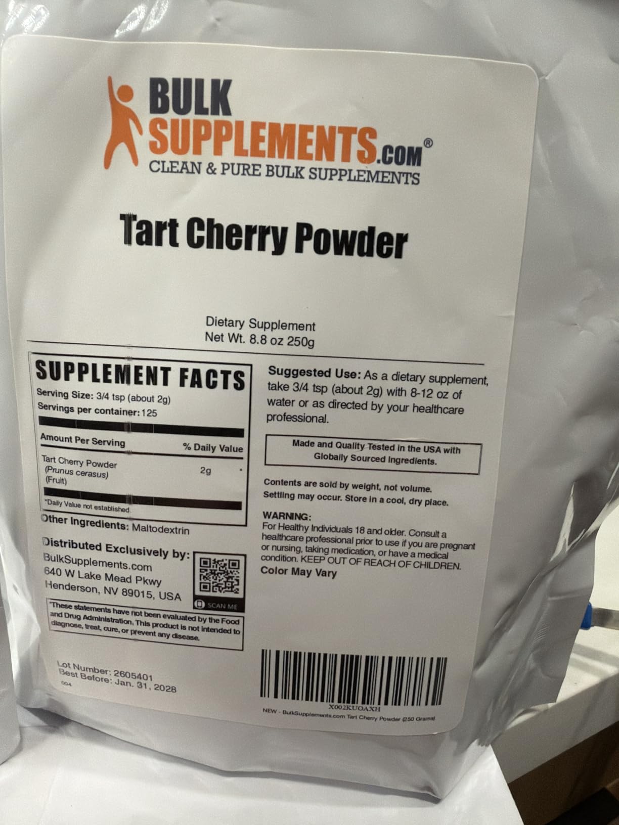 BulkSupplements.com Tart Cherry Powder - Fruit Powder, Tart Cherry Supplements - Antioxidant Source, Gluten Free & No Added Sugar, 2g per Serving, 250g (8.8 oz) customer photo 1