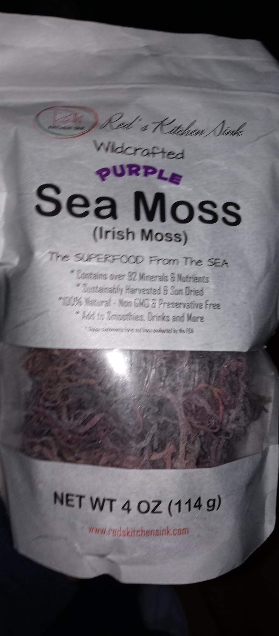 Raw Wildcrafted Purple Sea Moss 4oz, St. Lucia Seamoss, Natural Ocean Harvested Whole Purple Moss customer photo 1