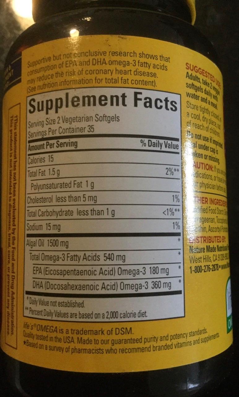 Nature Made Algae Oil Omega 3 Supplement 540mg, Omega 3 Fish Oil Alternative, 70 Veggie Softgels, Sustainable, Plant-Based, for Healthy Heart, Brain, and Eye Support, 70 Softgels customer photo 2