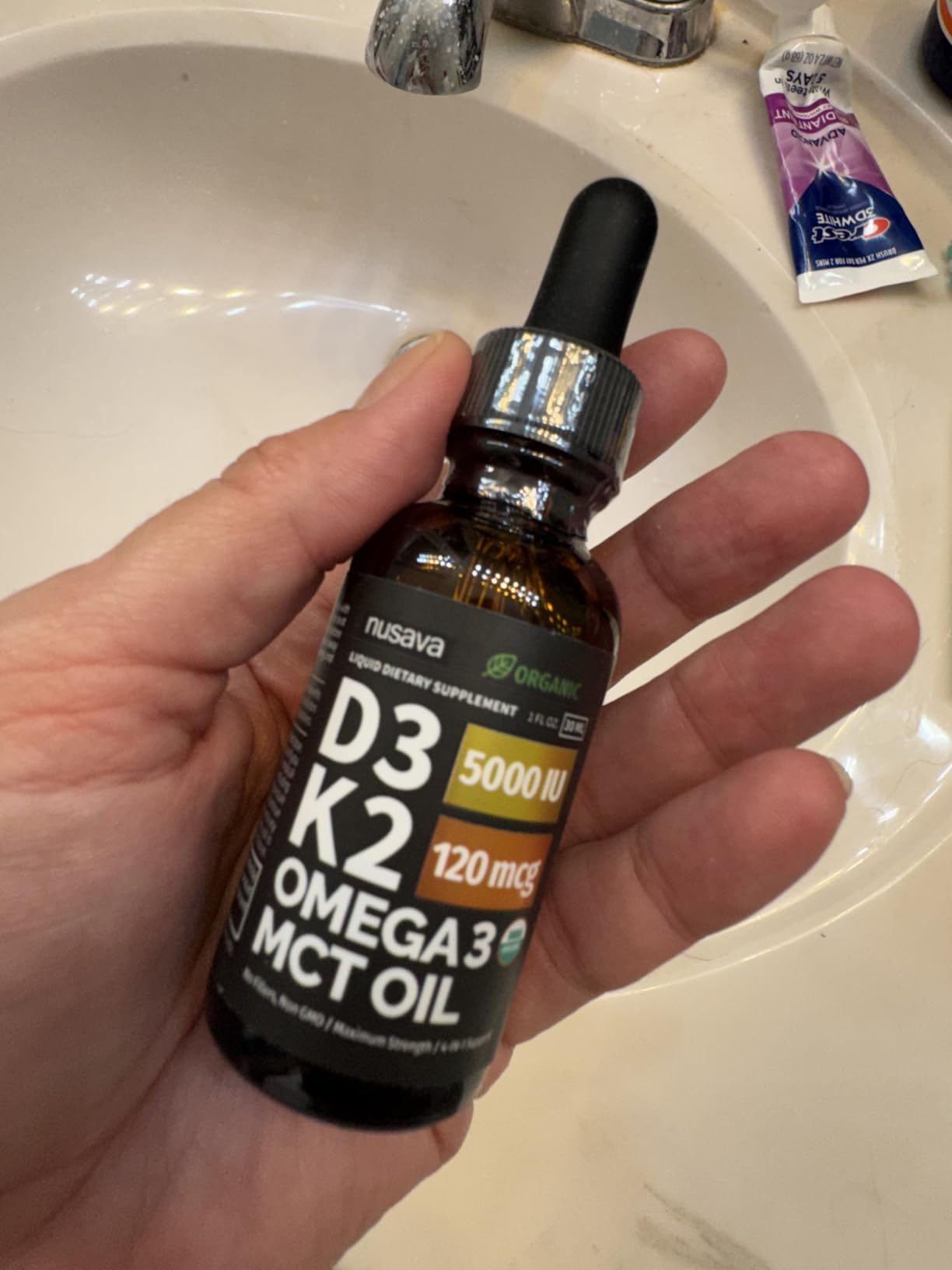 (2 Pack) Organic Vitamin D3 K2 Drops with MCT Oil & Omega 3 - Liquid Vitamin D3 5000 IU - K2 D3 Vitamin Supplement - Vitamin D Drops for Women & Men - No Fillers, Non-GMO, GMP, Unflavored (2 Fl Oz) customer photo 1