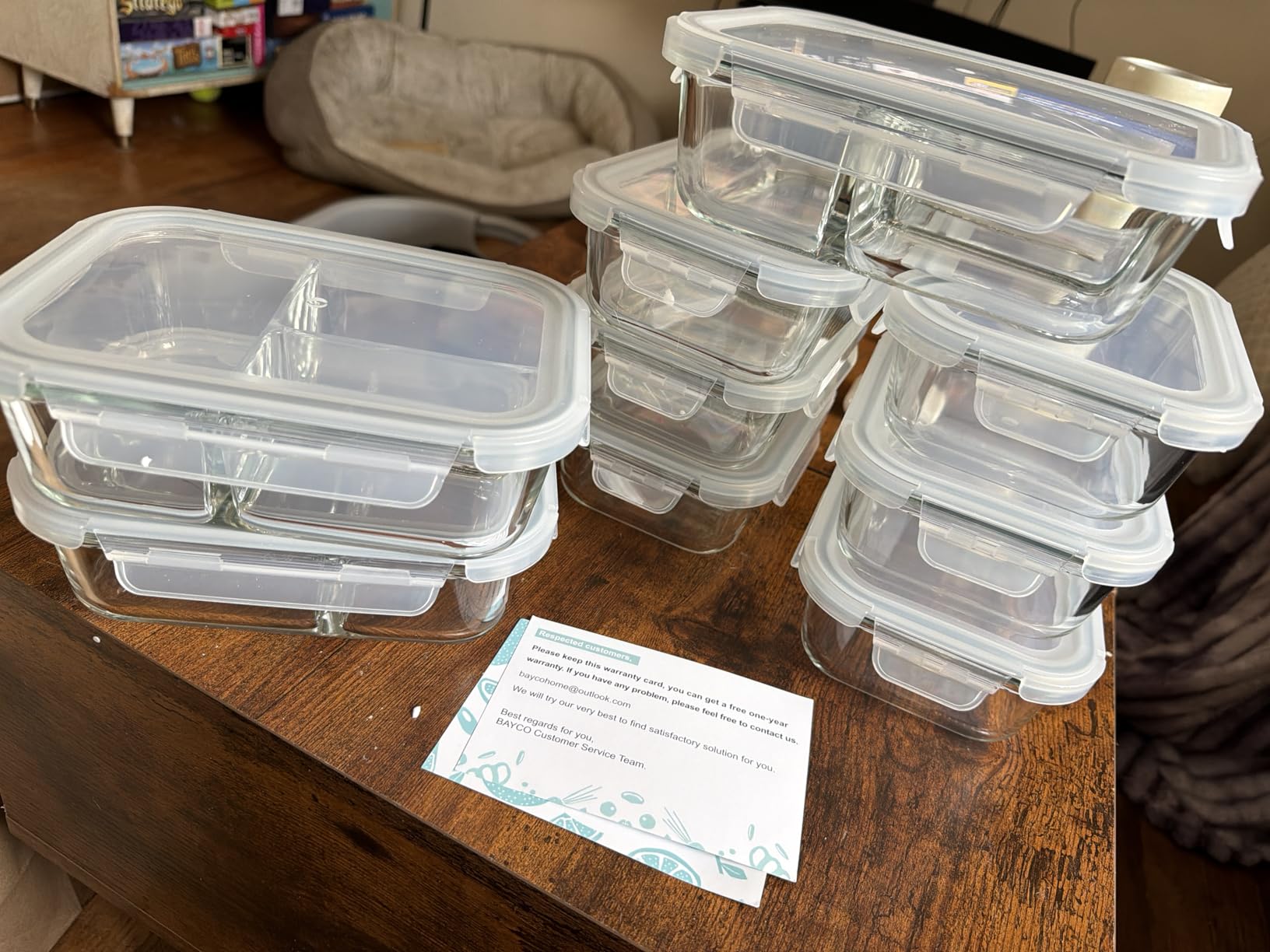Bayco 9 Pack Glass Meal Prep Containers - 3, 2 & 1 Compartment Glass Food Storage Containers with Lids, Airtight & Leak Proof Lunch Bento Boxes - Grey customer photo 1