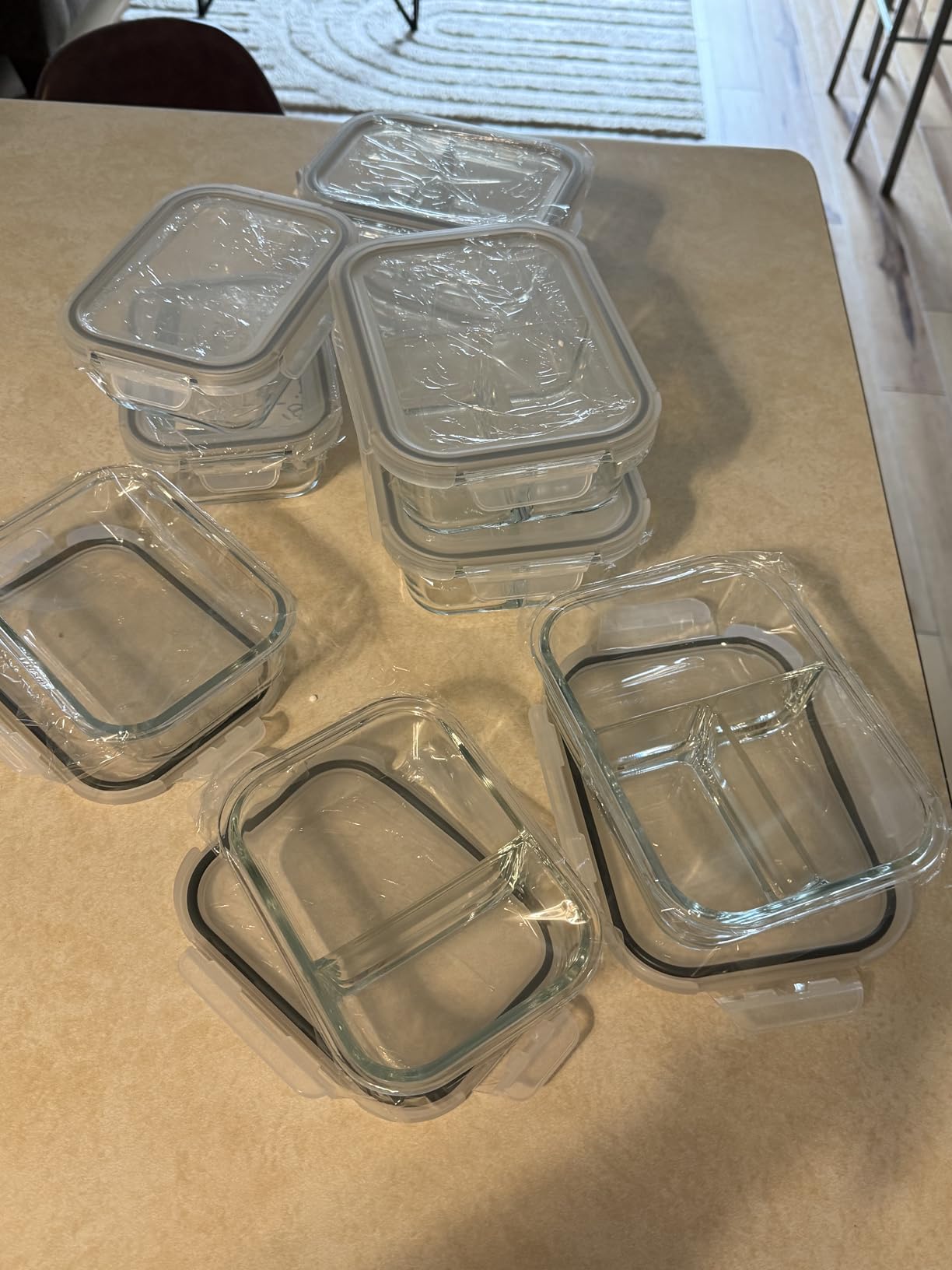 Bayco 9 Pack Glass Meal Prep Containers - 3, 2 & 1 Compartment Glass Food Storage Containers with Lids, Airtight & Leak Proof Lunch Bento Boxes - Grey customer photo 2