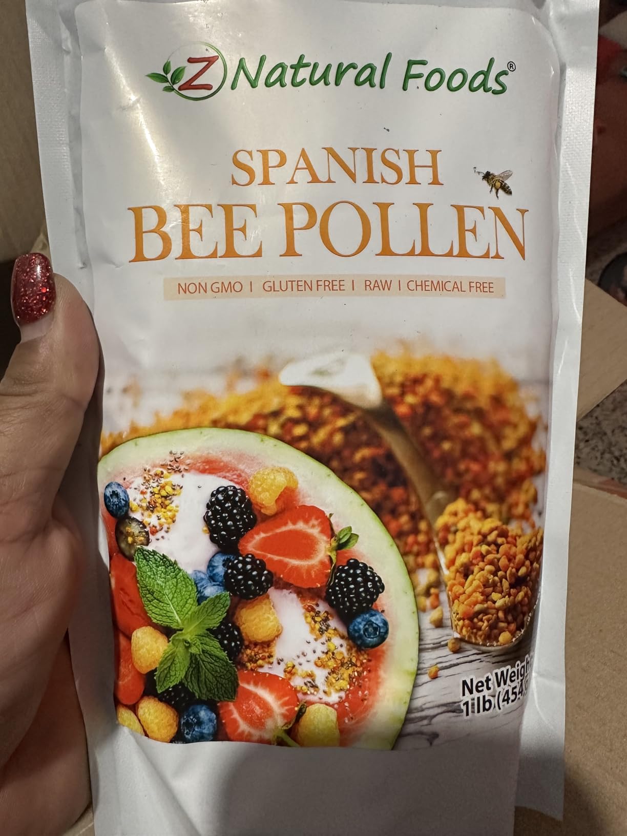 Z Natural Foods Spanish Bee Pollen Granules - Pure & Raw Pollen Granule, Product of Spain - Nutrient-Dense for Energy & Immune Support - Aromatic Sweet Flavor, Sprinkle on Salads & Smoothies, 1lb customer photo 1