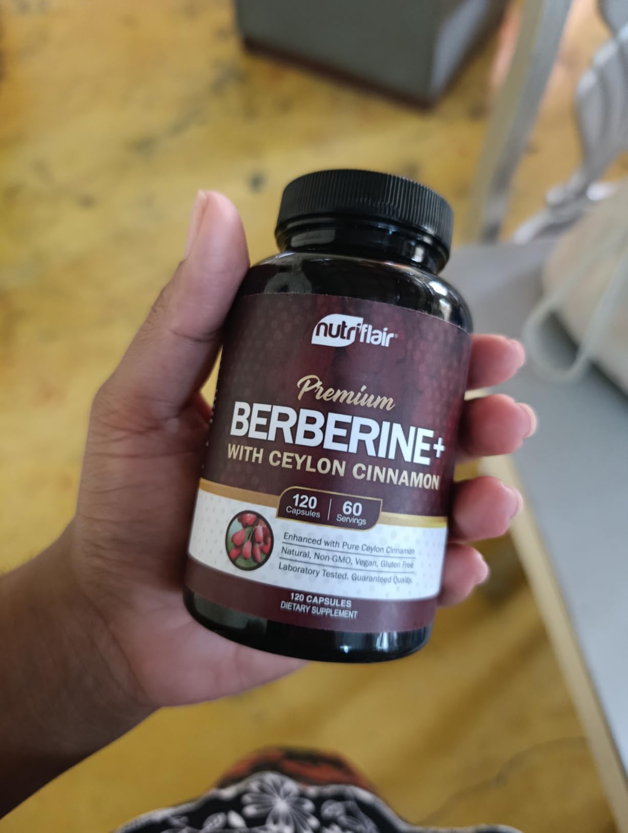 NutriFlair Berberine HCl 1200mg, 120 Capsules - Plus Ceylon Cinnamon, Berberine HCI Root Supplements Pills - Made in USA customer photo 2